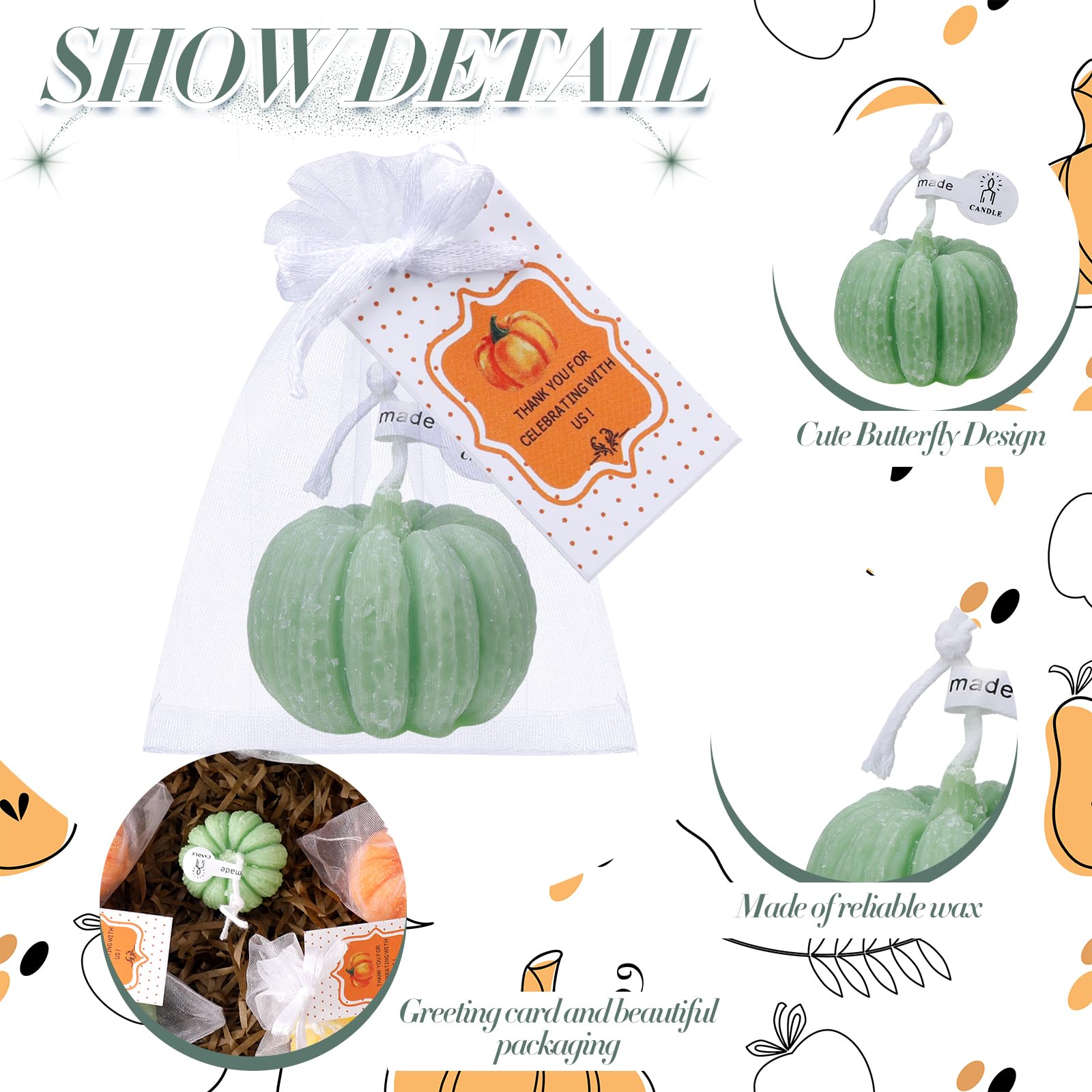 Treela 24 Sets Pumpkin Candles Fall Baby Shower Party Favors for Guests Little Pumpkin Shape Tealight Candle for Thanksgiving Au