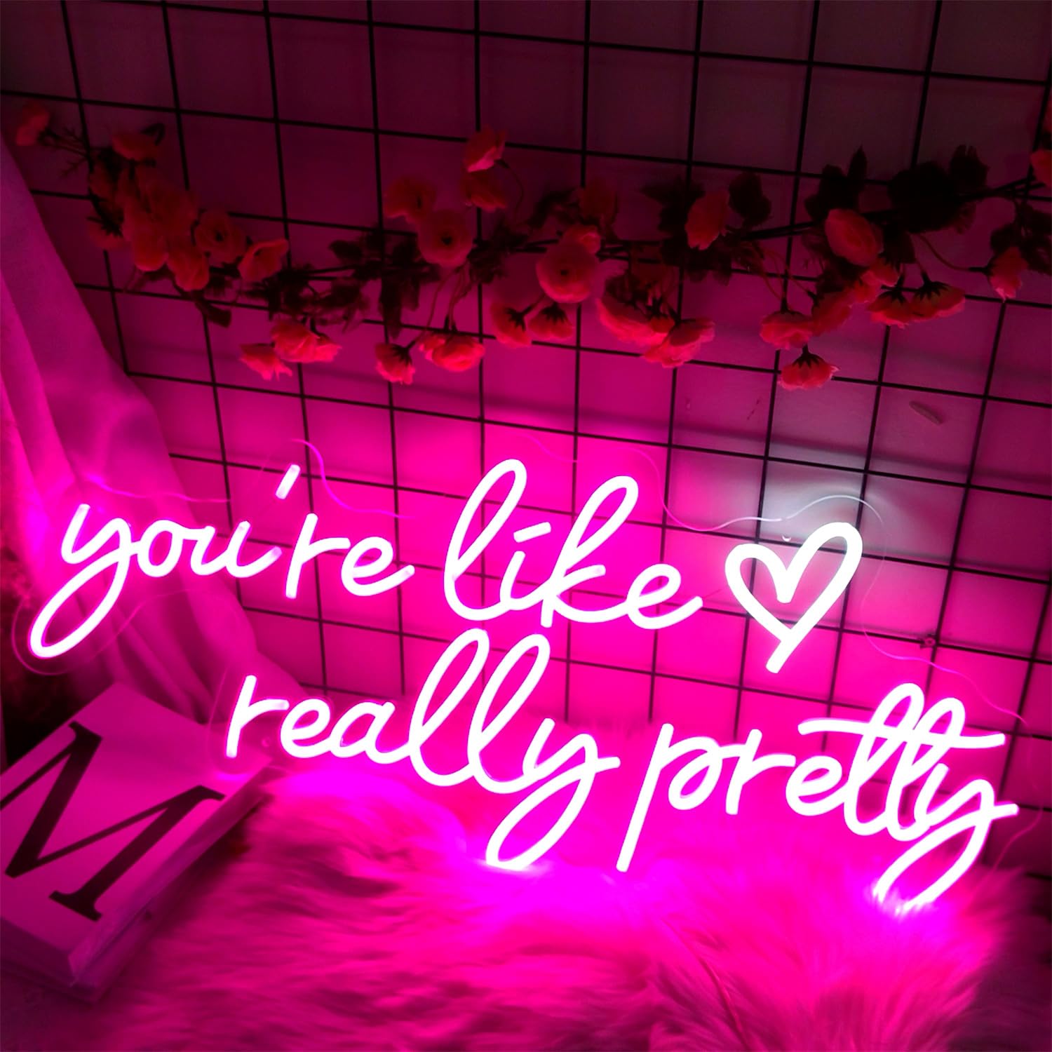 INSNEnN Neon Wall Sign - Pink Acrylic Light Up Decor, 29.5x12.6 Inches, Dimmable for Wedding, Party, Bedroom, Bar, Pub, Club