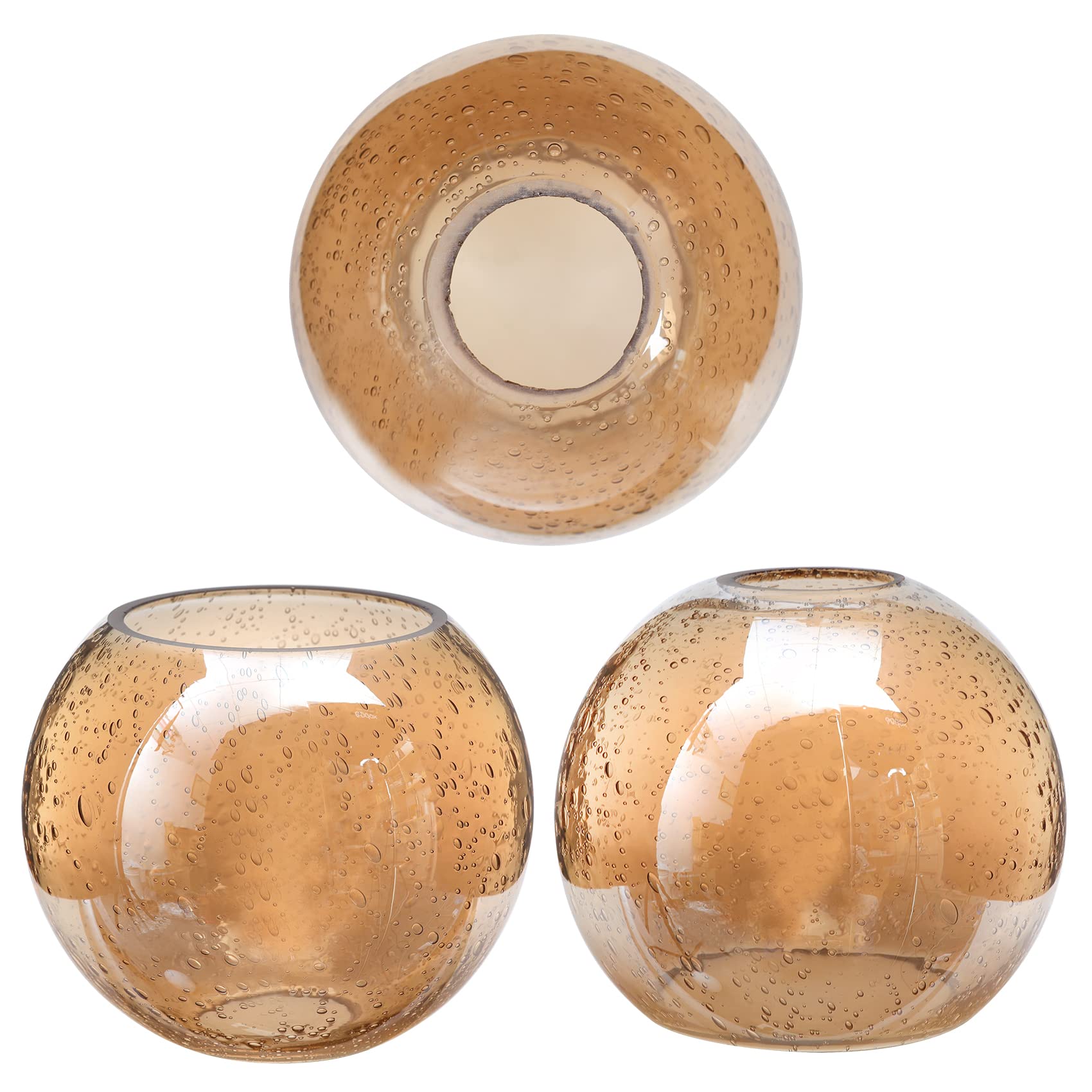 GoldSwift 3 Pack Round Sphere Glass Globes for Light Fixtures Replacement, 5.9 Diameter, Clear Amber Seeded Bubble Glass Shade f