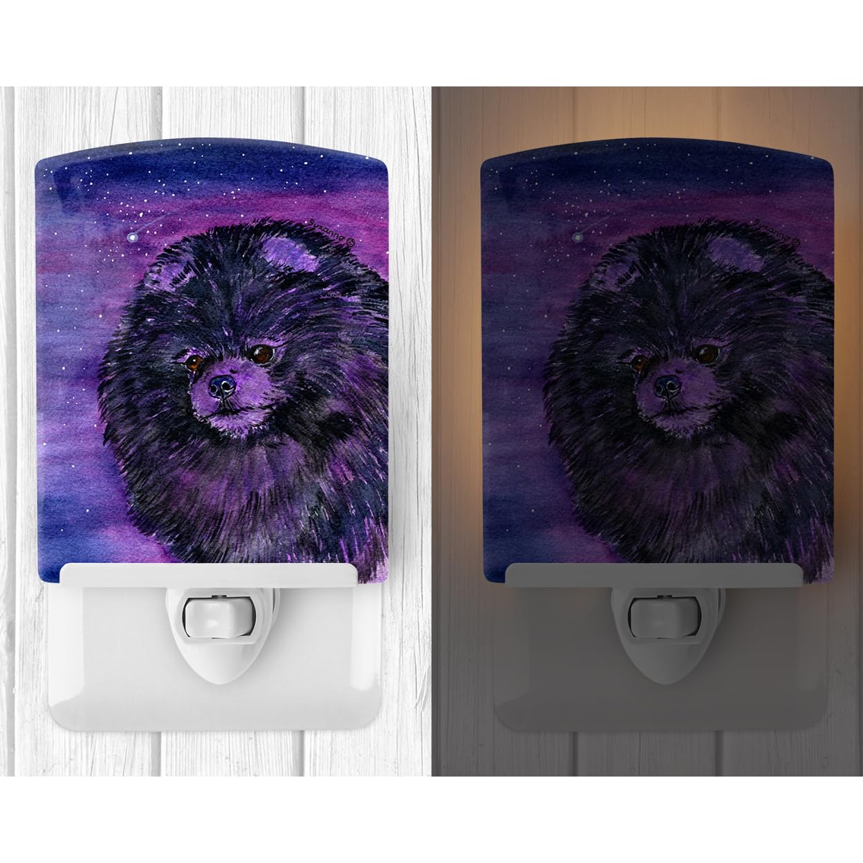 Carolines Treasures Ceramic Night Light, Starry Night Pomeranian, UL-Certified, 6x4x3in, Multicolor, Model SS8501CNL
