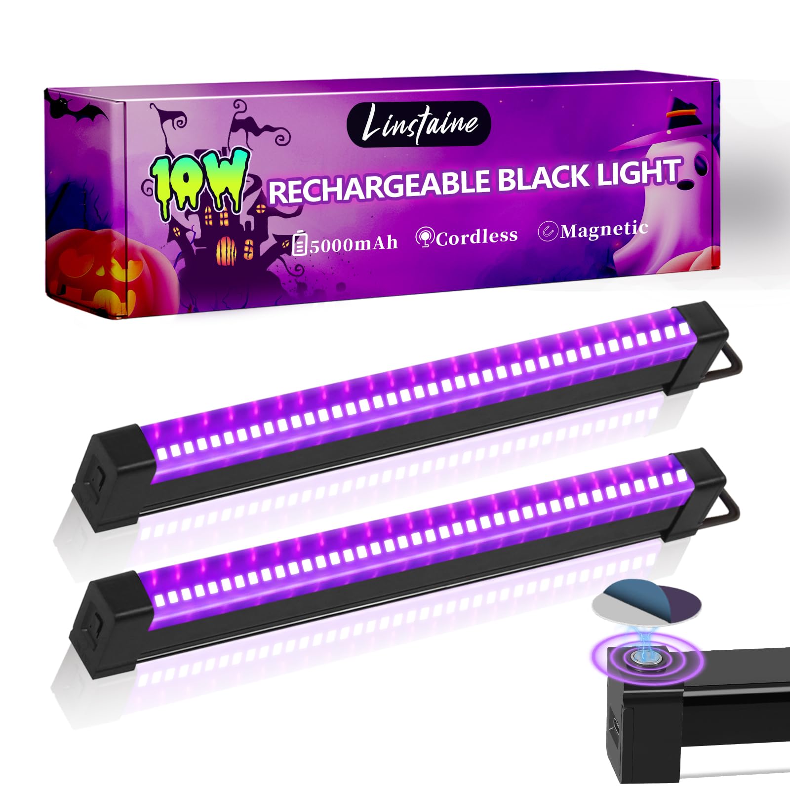 2 Pack Rechargeable Black Light Bar  5000mAh Large Capacity Battery Powered Black Lights for Glow Party  Portable Blacklight Party Supplies for Uranium Glass  Fluorescent Poster  Bedroom  Halloween