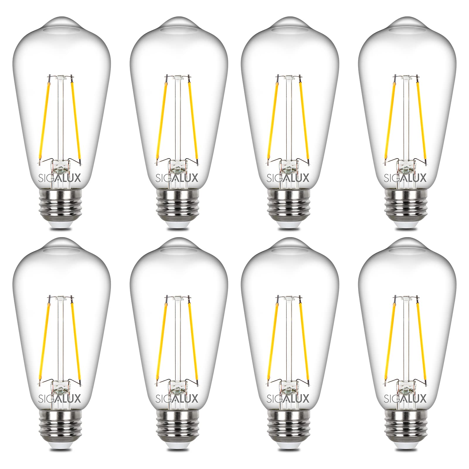 Sigalux E26 LED Bulb ST58 Filament 40W Equivalent Soft White 2700K 8 Pack
