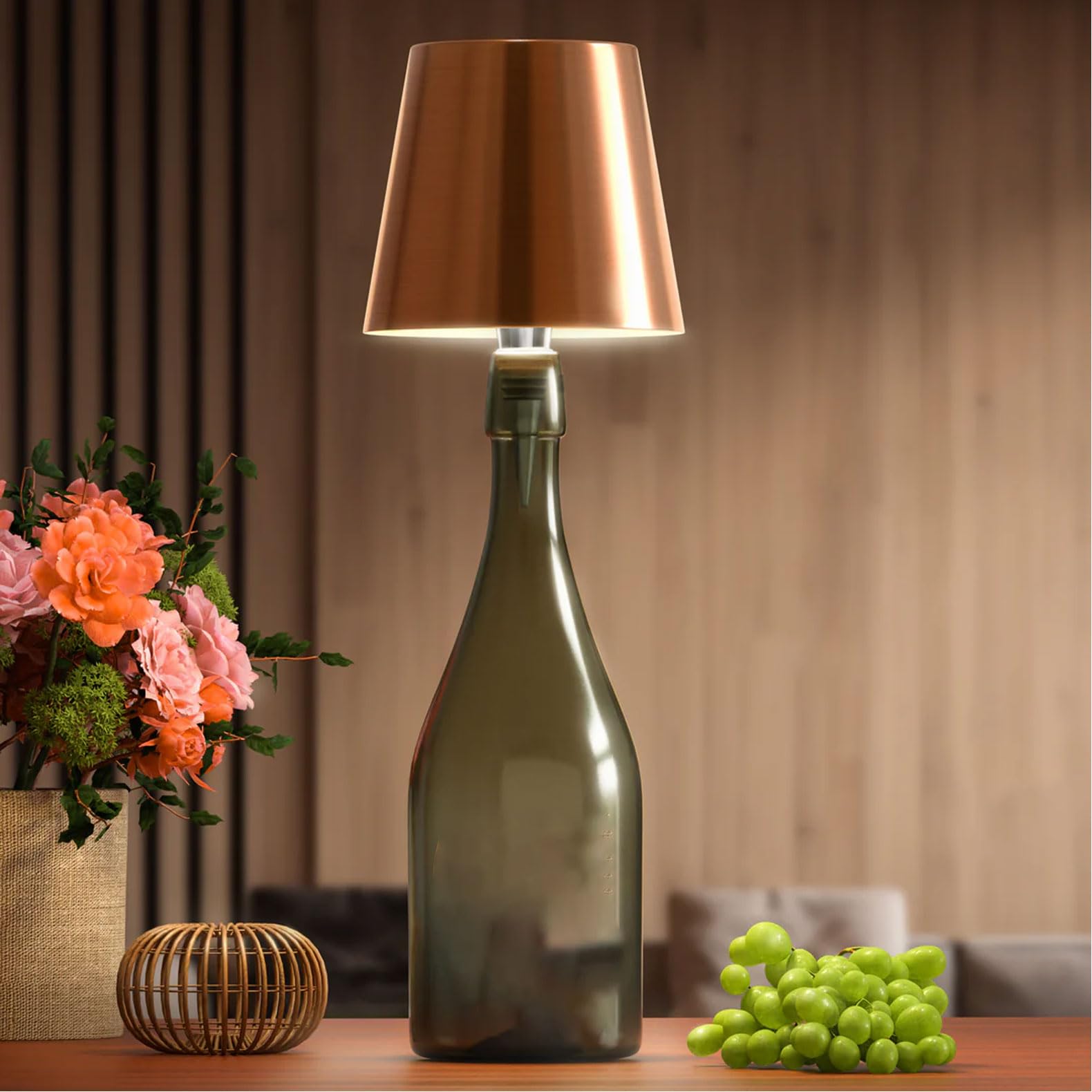 Gutsyluv Wireless Bottle Lamp - 3 Color Stepless Dimming Table Lamp, Rechargeable Wireless Wine Bottle Lights, Touch Led Lamp Fo