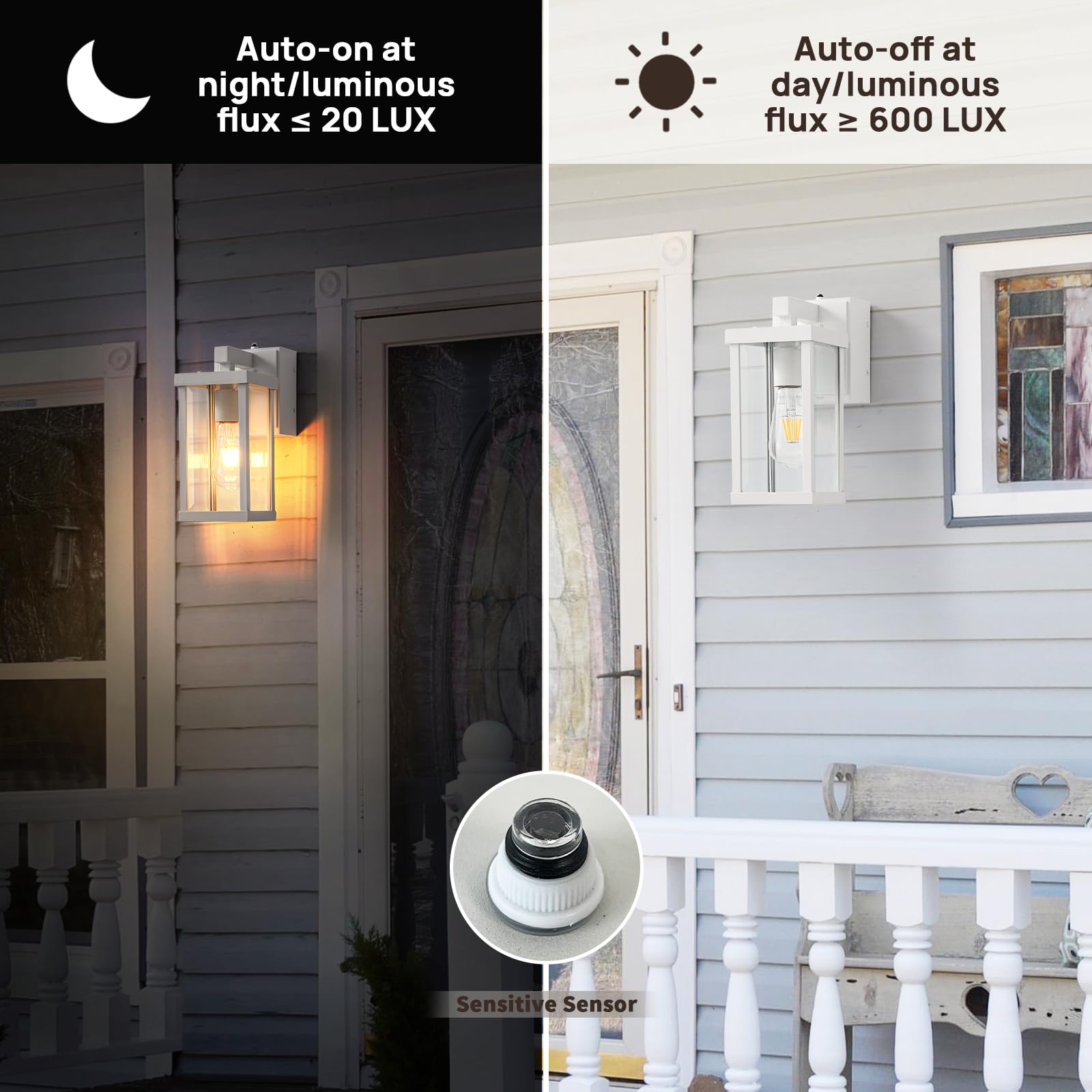 JOKAONOTL Dusk to Dawn Porch Light Waterproof Aluminum 11.8in H White SOT6W 1 Pack