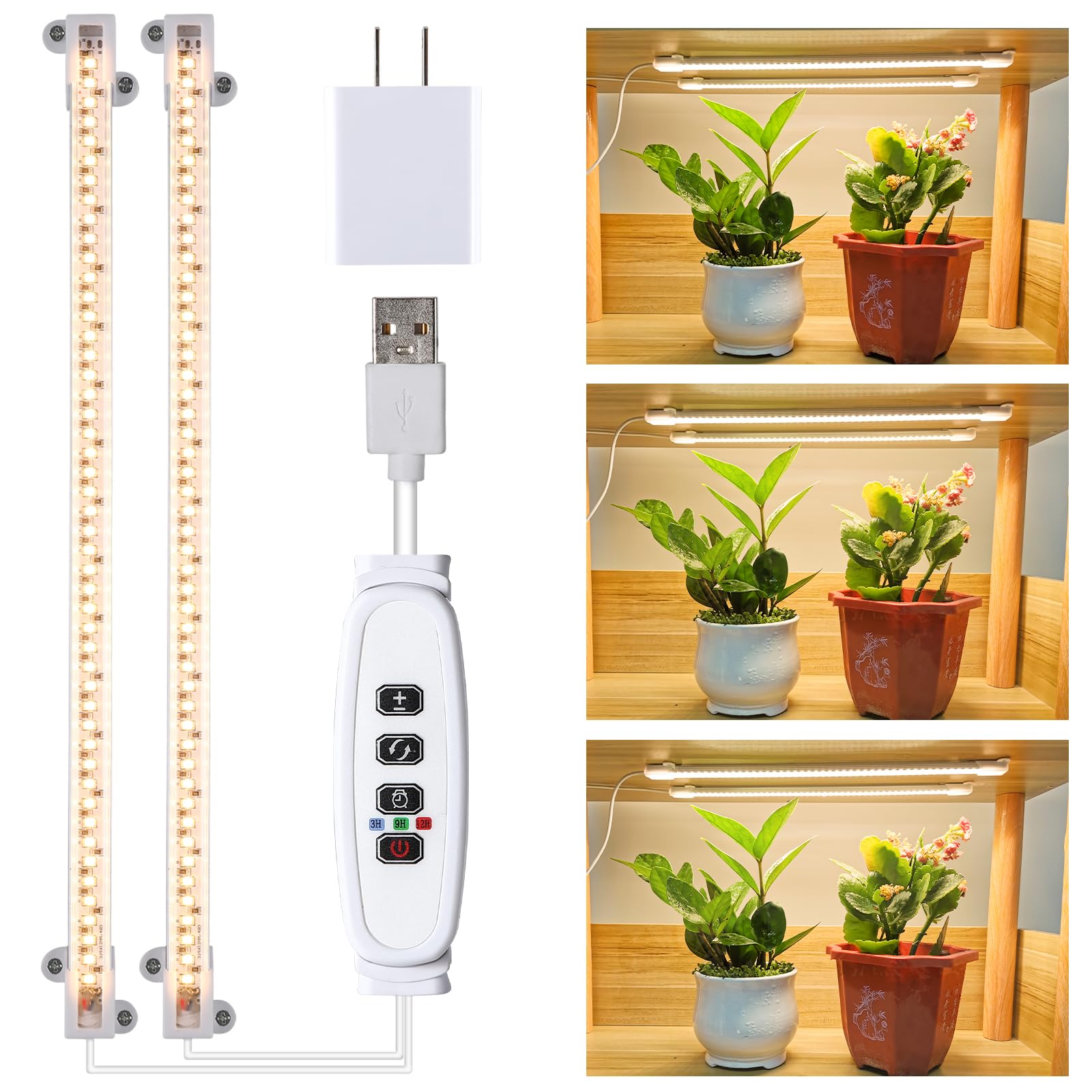 Led Grow Light Strips For Indoor Plants Full Spectrum 3500K, 96 Leds Plant Light Bar With 3/9/12H Timer, 10 Dimmable Levels For Seedling Succulent, 13 Inches, 2 Head