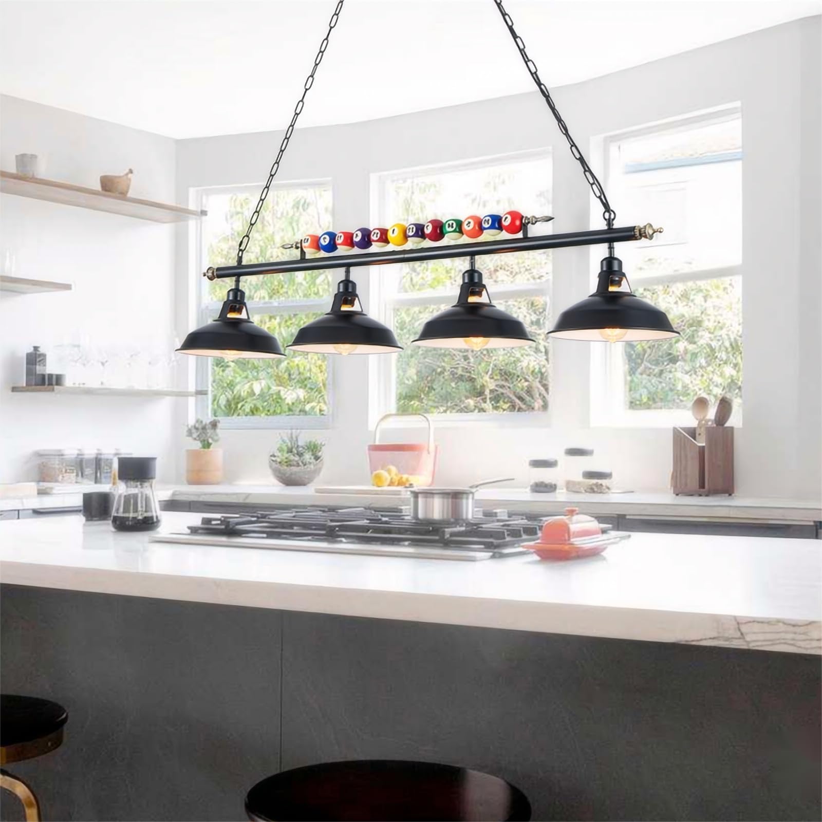 Mcacggo Billiard Pool Table Lights 4-Light Black Matte Metal Shades, 50'' Pool Table Lighting For 7'-8' Table, Billiard Light Su