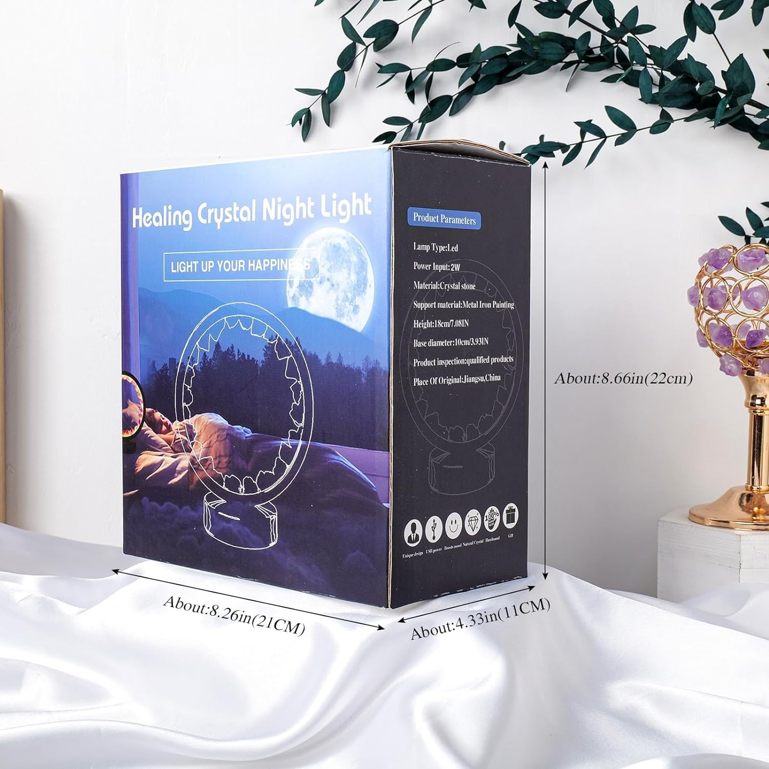 Runyansghi Chroma Gravel Night Lamp 8.6  Natural Healing Crystal Bedside Lamp Usb Port 3 Colours Dimming Mode Bedroom Lamp Suitable Night Light For Living Room Bedroom Office Home Decor Ideal Gift