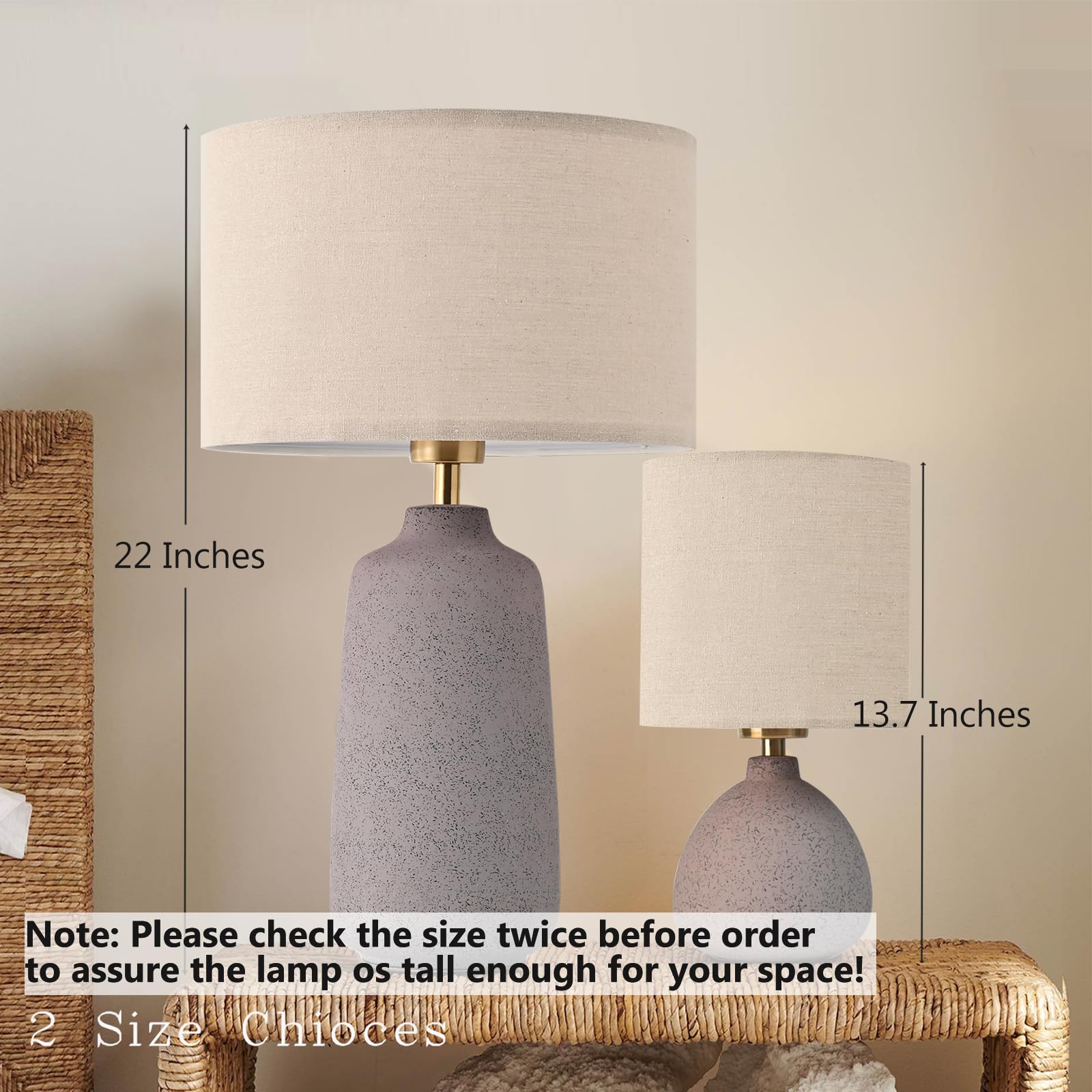 Earth Brown Ceramic Table Lamp Set Of 2 Tall 22In Lamps For Living Room End Table Bedroom Farmhouse Rustic Lamp Set Bedside Nigh