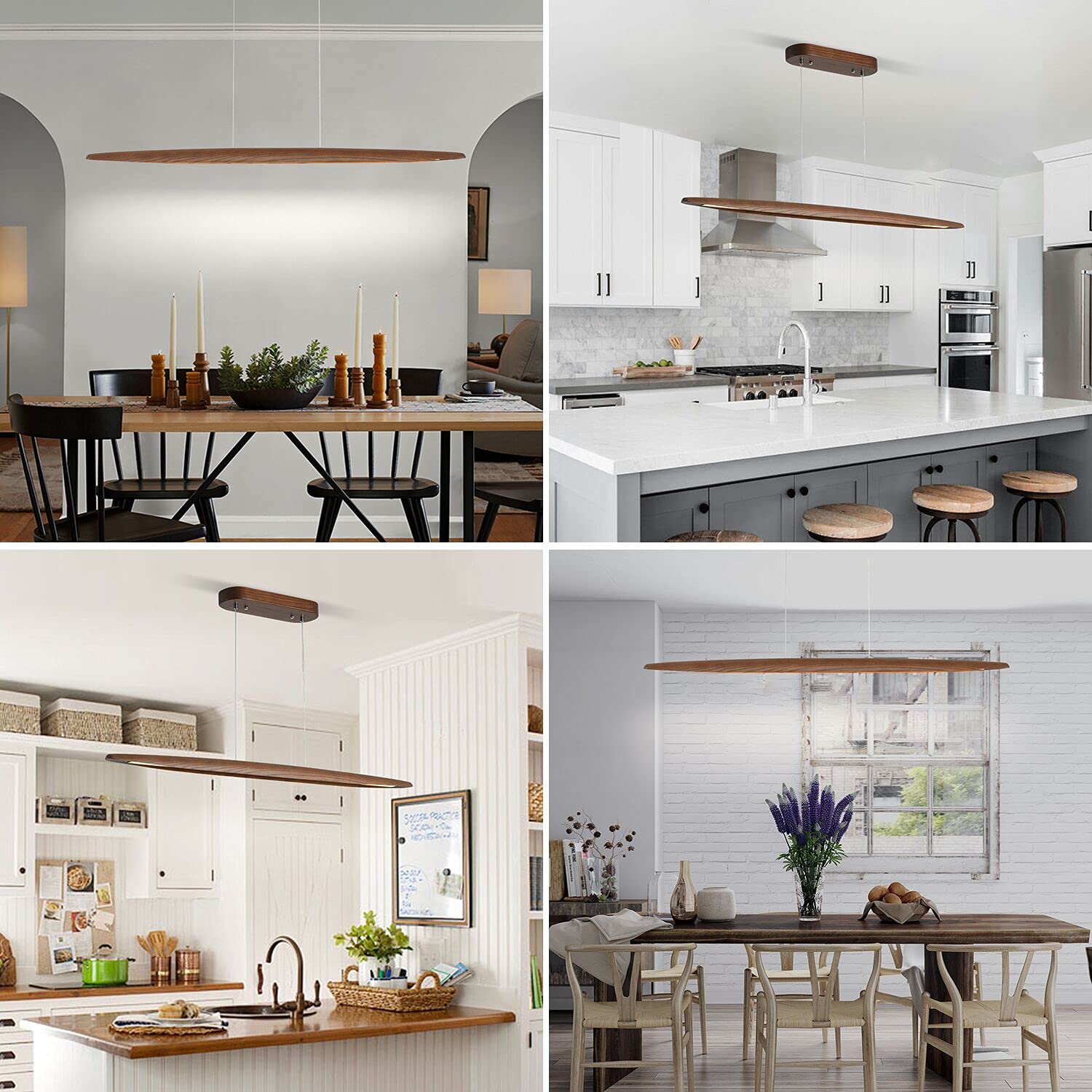 Yisdesign 51'' Wood Linear Pendant Light Wood Dining Room Light Fixture Modern Pool Table Lights Kitchen Island Lights For Dinin