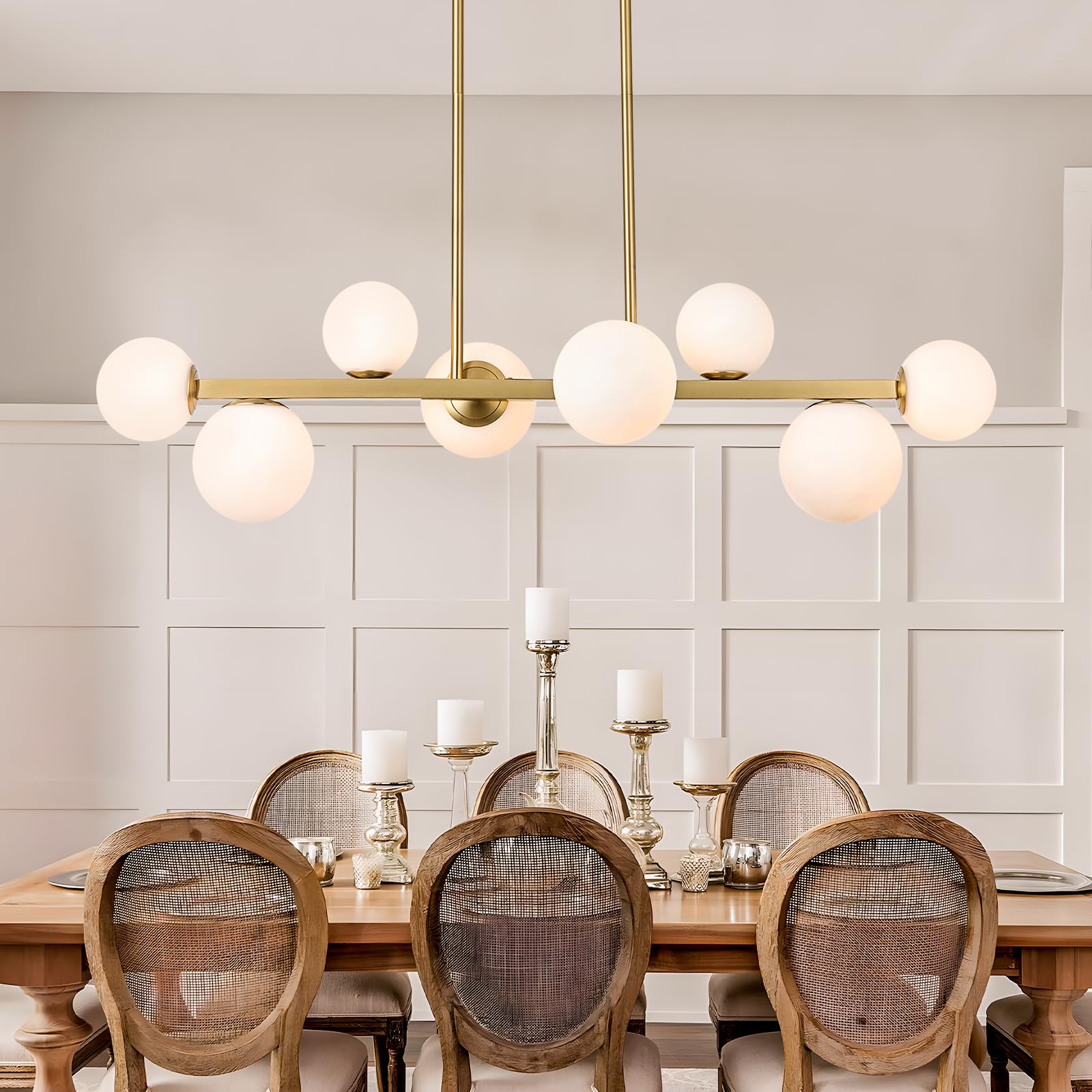 Jonsi Mid Century 8-Light Globe Glass Chandelier, Adjustable Ceiling Fixture, Gold
