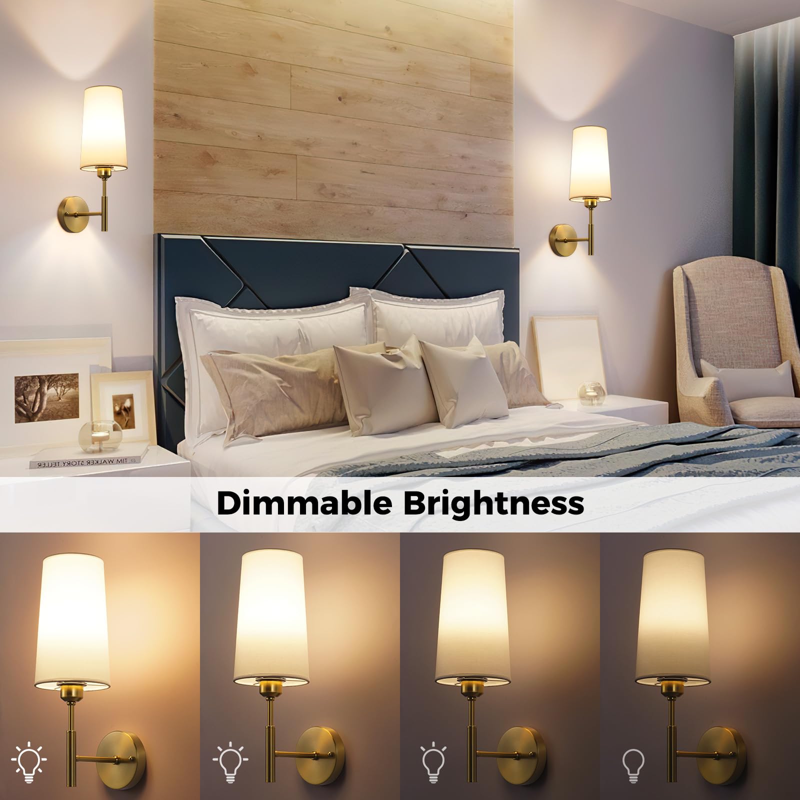 Glitnous Battery Operated Wall Sconce, Rechargeable Wall Sconce with Remote, Dimmable Wireless Wall Sconces Set of Two, Battery