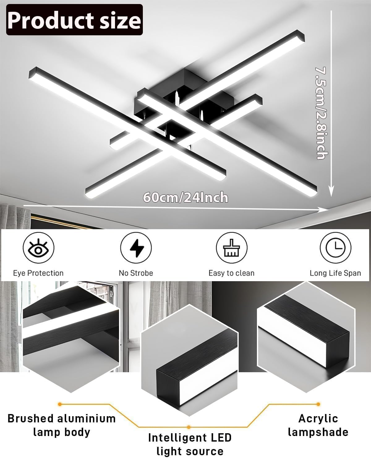 ANYTOP 32W LED Ceiling Light Fixture, 3 Color Dimmable, 24Inch, Aluminum, Model HG71745