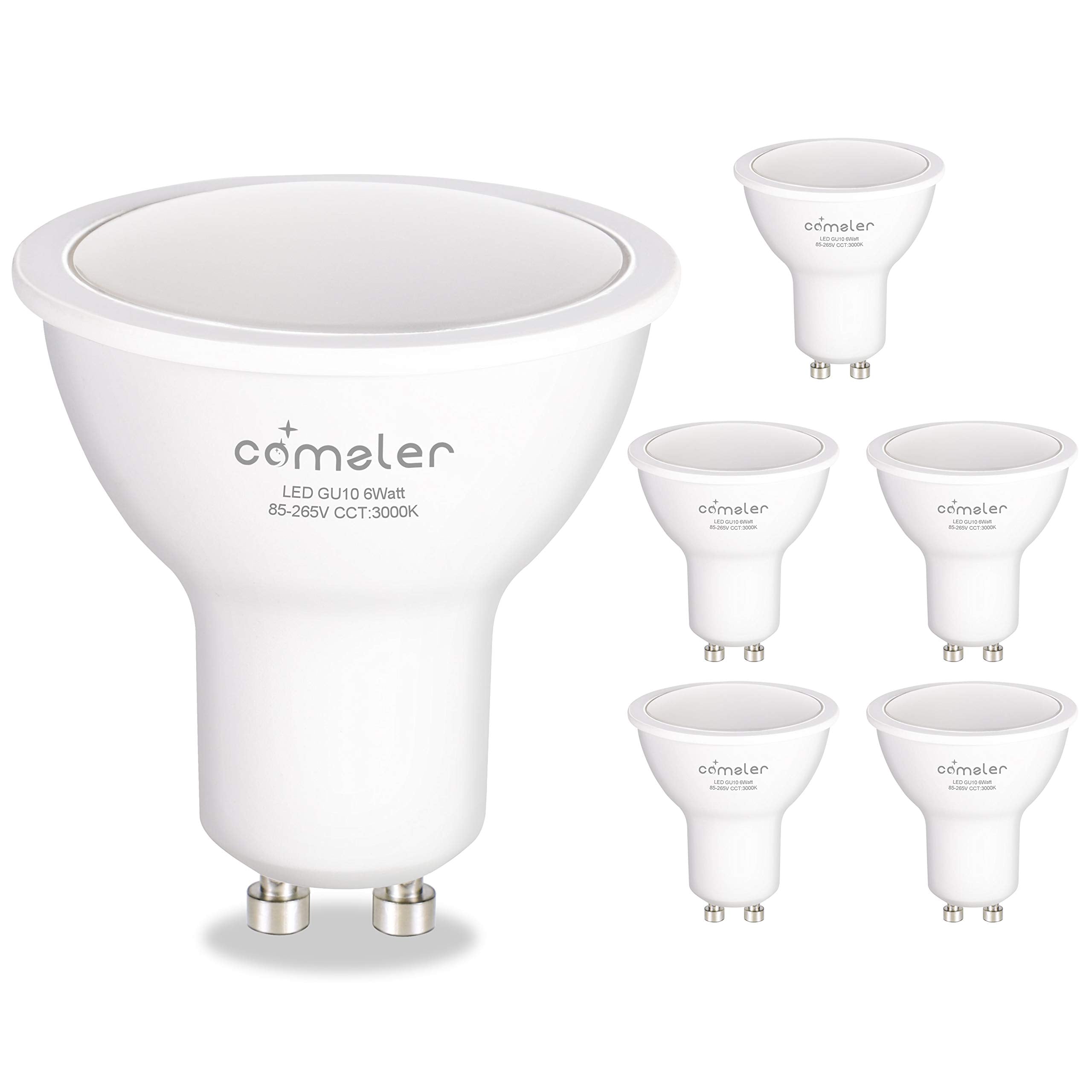 Comzler Gu10 Led Bulbs, 6W (50W Equivalent), Gu10 Shape Halogen Replacement Bulb, 3000K Warm White, 120, 120V,550Lm, Not-Dimmabl