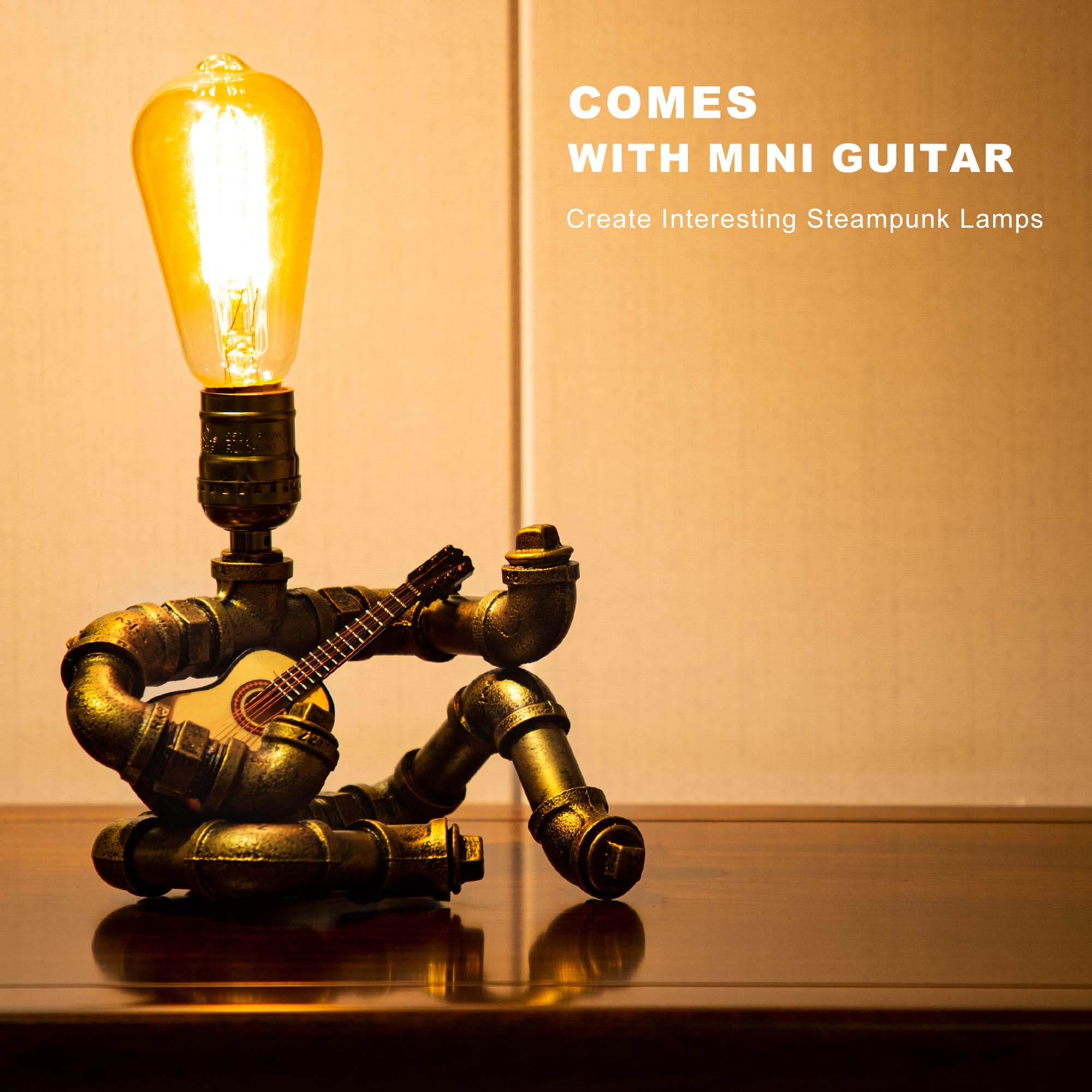 Lcyy.Tg Steampunk Guitar Table Lamp, Industrial Metal Design, Bronze Finish, Perfect Gift For Music Lovers