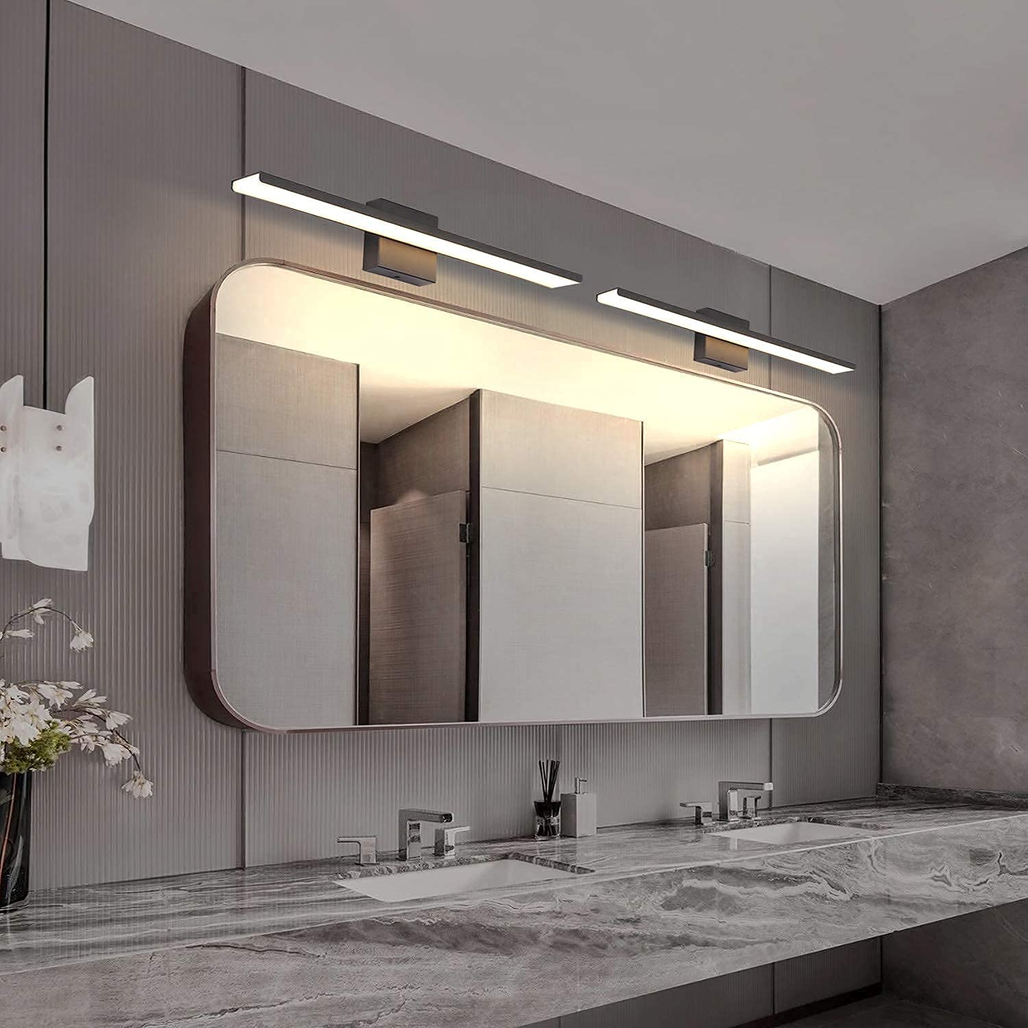Jusheng 24" Dimmable Bathroom Vanity Light - Black Aluminum & Stainless Steel, 3000K Warm White