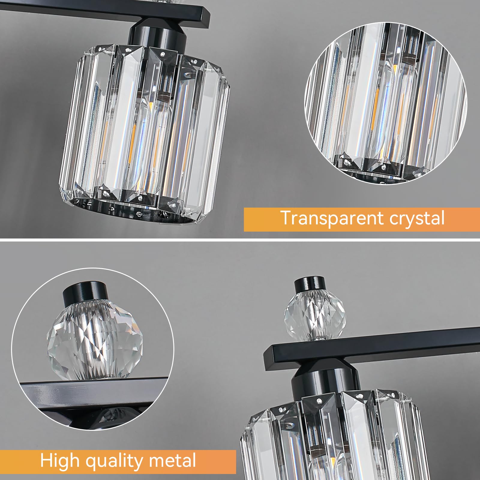 FDPBY Bathroom Vanity Lights 4-Light Metal Crystal Fixtures Plating Black Model 291
