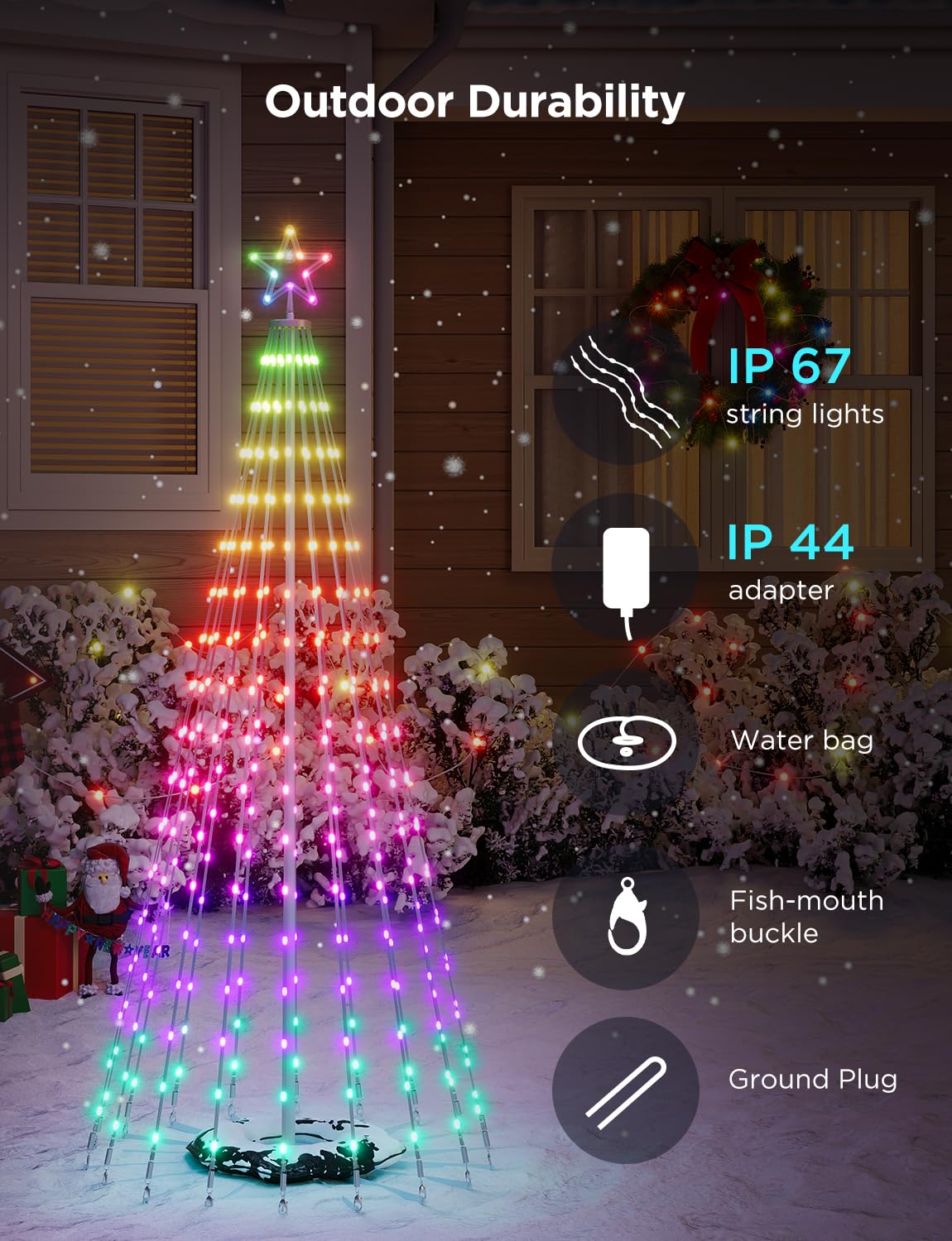Govee 6FT Christmas Cone Tree Lights, 316 LEDs RGBIC, Smart App Control, IP67 Waterproof, White Stand, Model H6840
