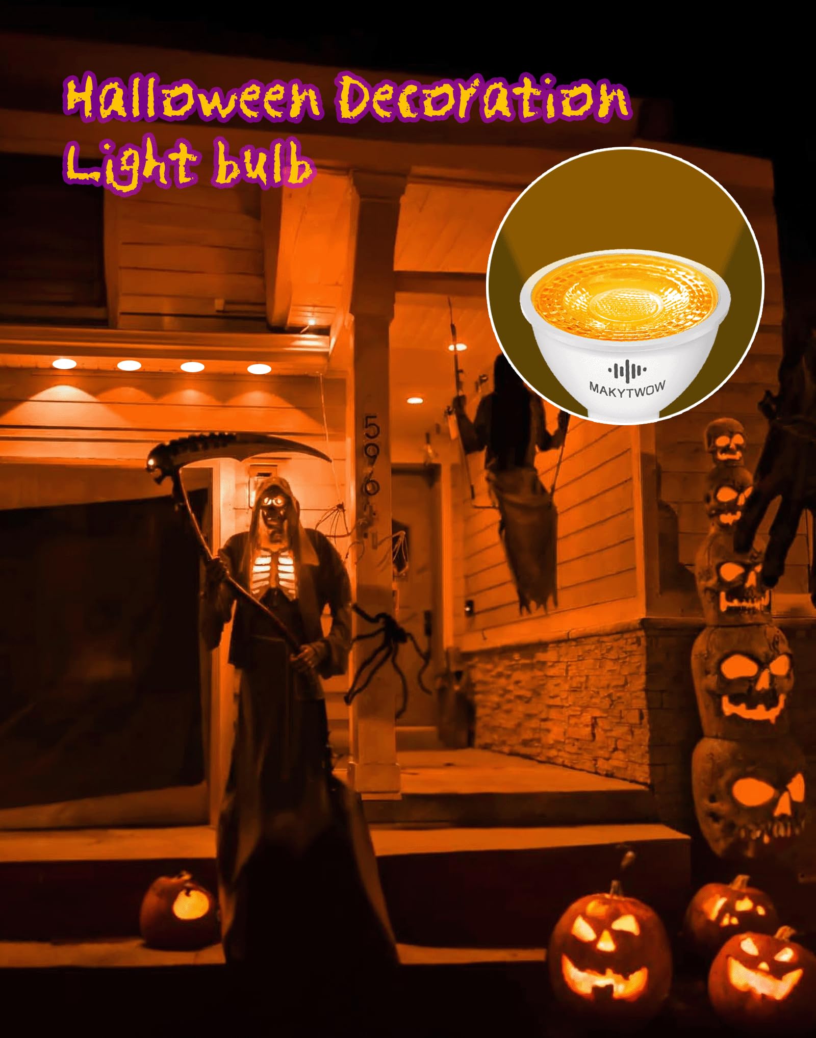 MAKYTWOW MR16 GU5.3 LED Bulbs, 12V Bi-pin Base Spotlights, Orange, 6-Pack for Outdoor Christmas Lighting