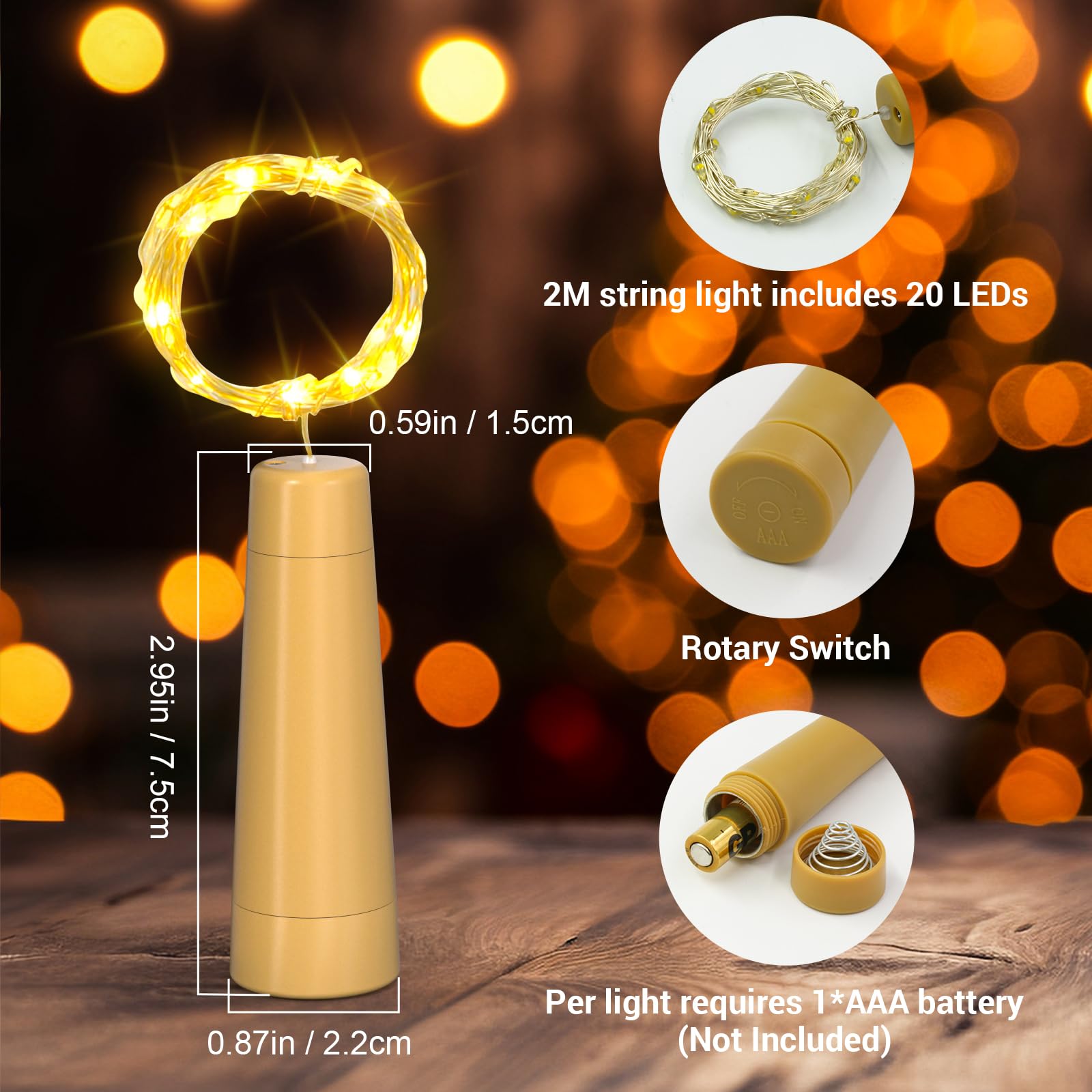 Pchero Wine Bottle Cork Lights With Timer, 10 Pack 20 Led 6.6 Ft Fairy String Lights Battery Operated For Diy Party Wedding Christmas Festival Bar Decoration, Warm White