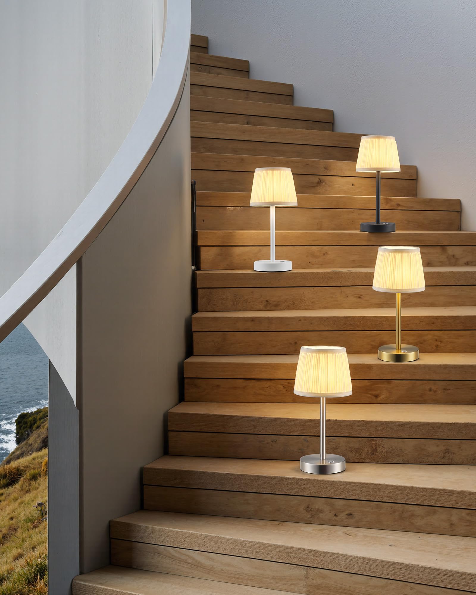 Pusu 2 Pack Cordless Led Nickel Table Lamps  Rechargeable 4000Mah 3 Way Dimmable Bedside Small Lamp With Fabric Shade  Lighting For Bedroom  Kids Room  Bathroom  Kitchen  Decor  Gift  Night Light