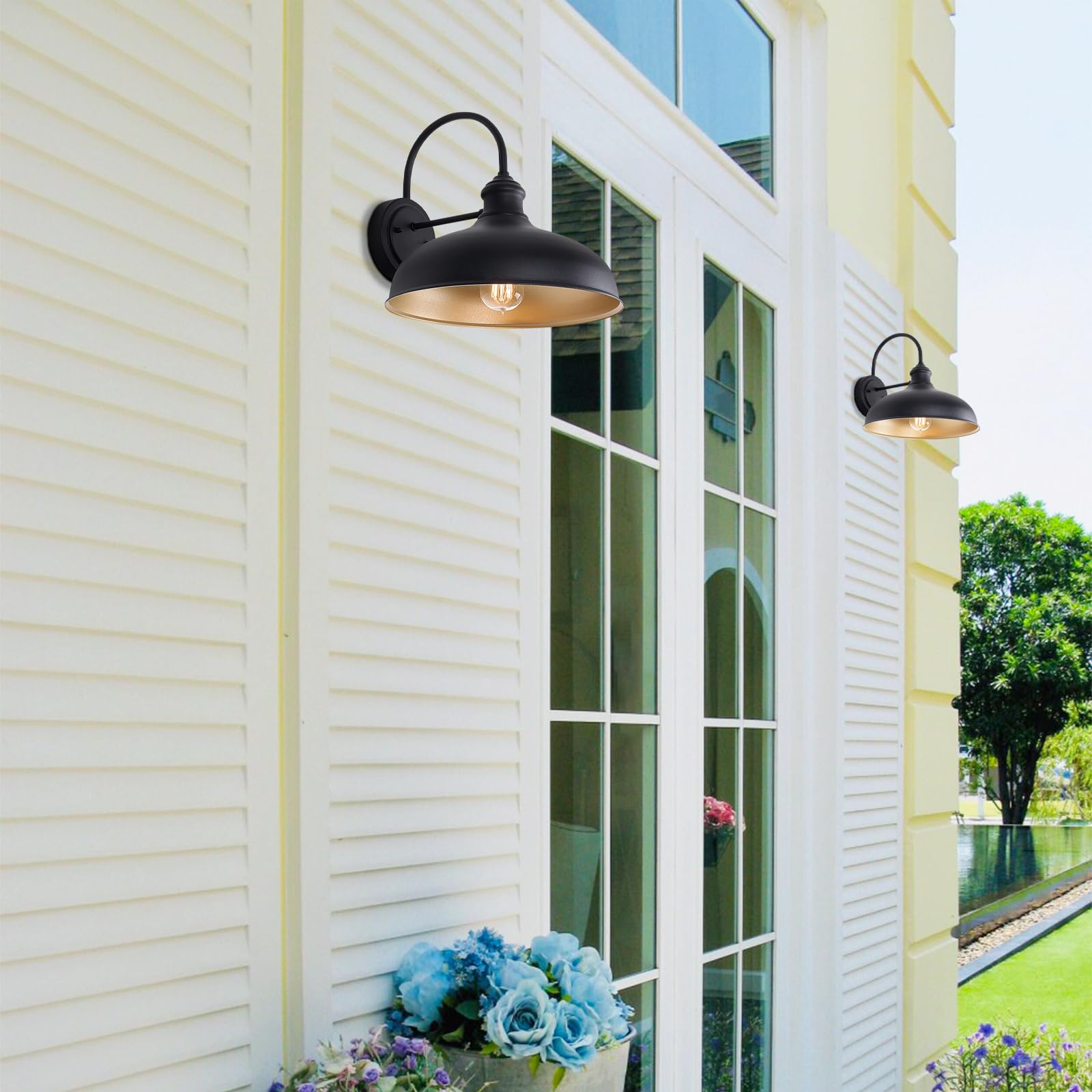 Goalplus 10 Dome Barn Lights For Farmhouse  Matte Black Gooseneck Outdoor Light Fixture  Exterior Porch Lighting With Wall Mount  Outside Goose Neck Wall Sconce For Patio