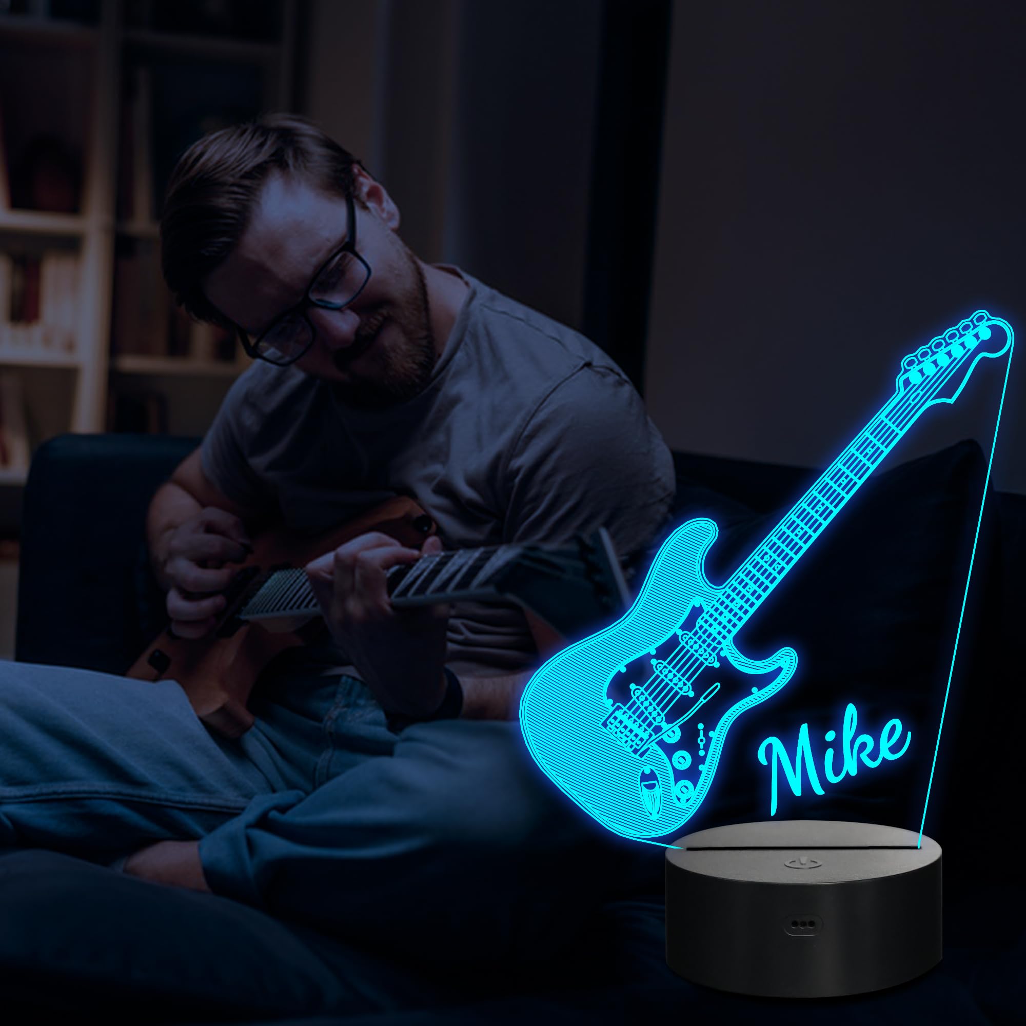CoolGift Mart Personalized Guitar Night Light (Acoustic/Electric), Customized 3D LED Optical Illusion Lamp with Remote Control a