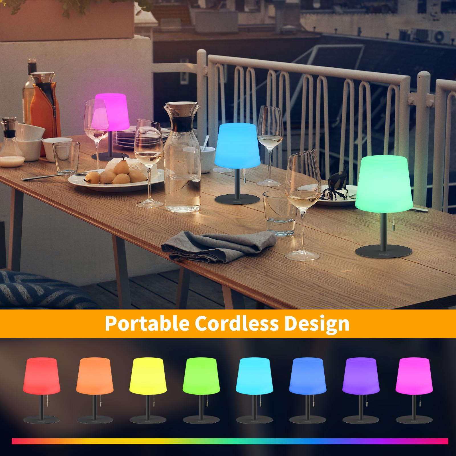 Tulbeys Warm & Rgb Cordless Lamp For Outdoor Patio Decor | Battery Powered | Farmhouse Table Lamp | White Desk Lamp For College