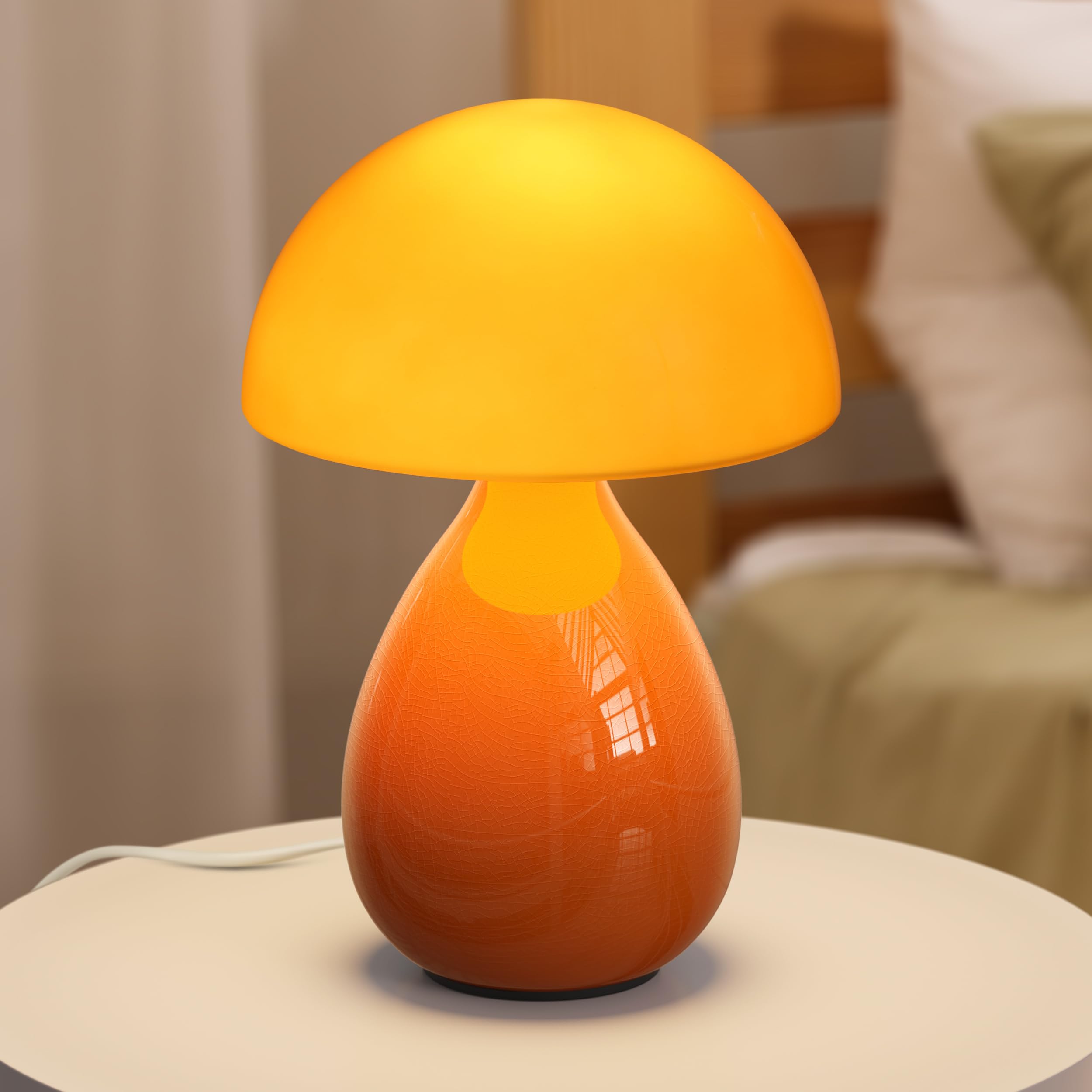 Vanbolon Mushroom Lamp Table Lamp  Mini Modern Lamp Bedside Nightstand Light Desk Cute Small Light Dimmable For Bedroom  Living Room  Ceramic Base Glass Led Home Decor For Woman Children Gifts
