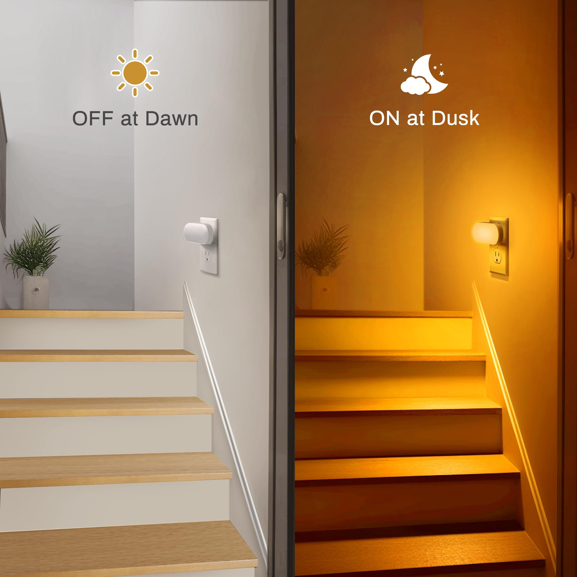Doresshop Amber Night Light, Auto On/Off, 0-100 Lm Adjustable Brightness, Dimmable Plug Into Wall Light Sensor Night Light For Kids Room, Bedroom Night Light, Stair Lights, Amber, 1W, 2 Pack