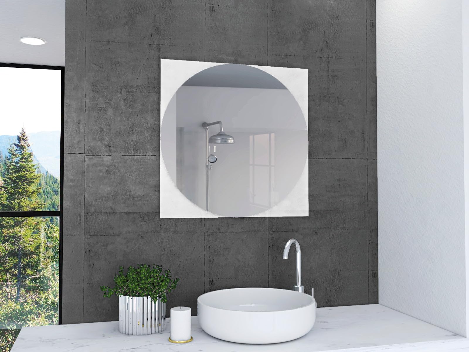 Tuhome Salerno Clear Glass Mirror With Sandblasted Borders - 23.6" X 23.6"