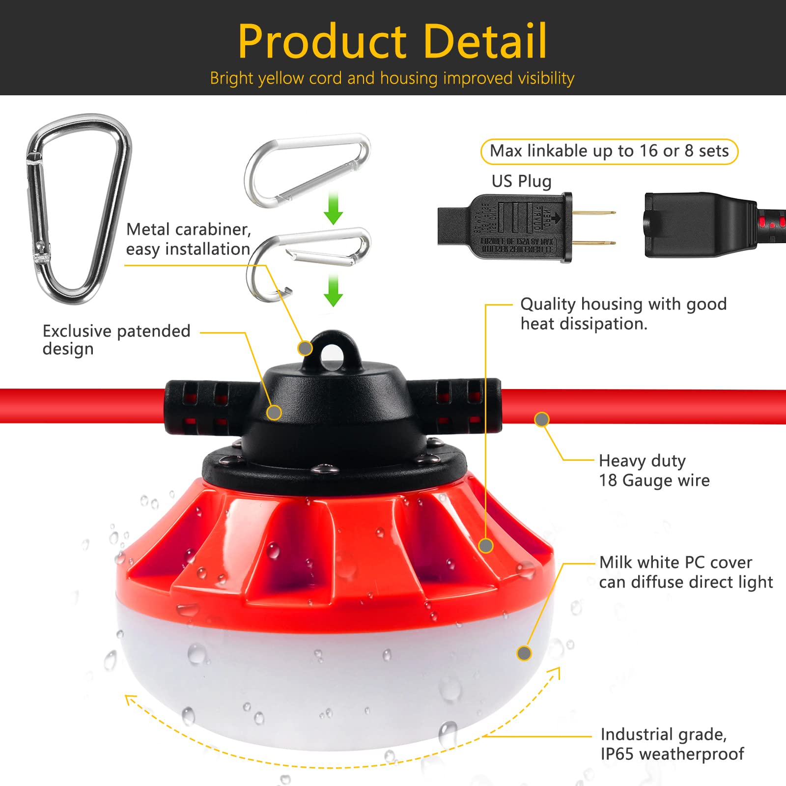 Muasdae 50Ft Led Construction String Lights Temporary Lighting 5000Lm Outdoor Construction Temporary Work Lights Super Bright,5