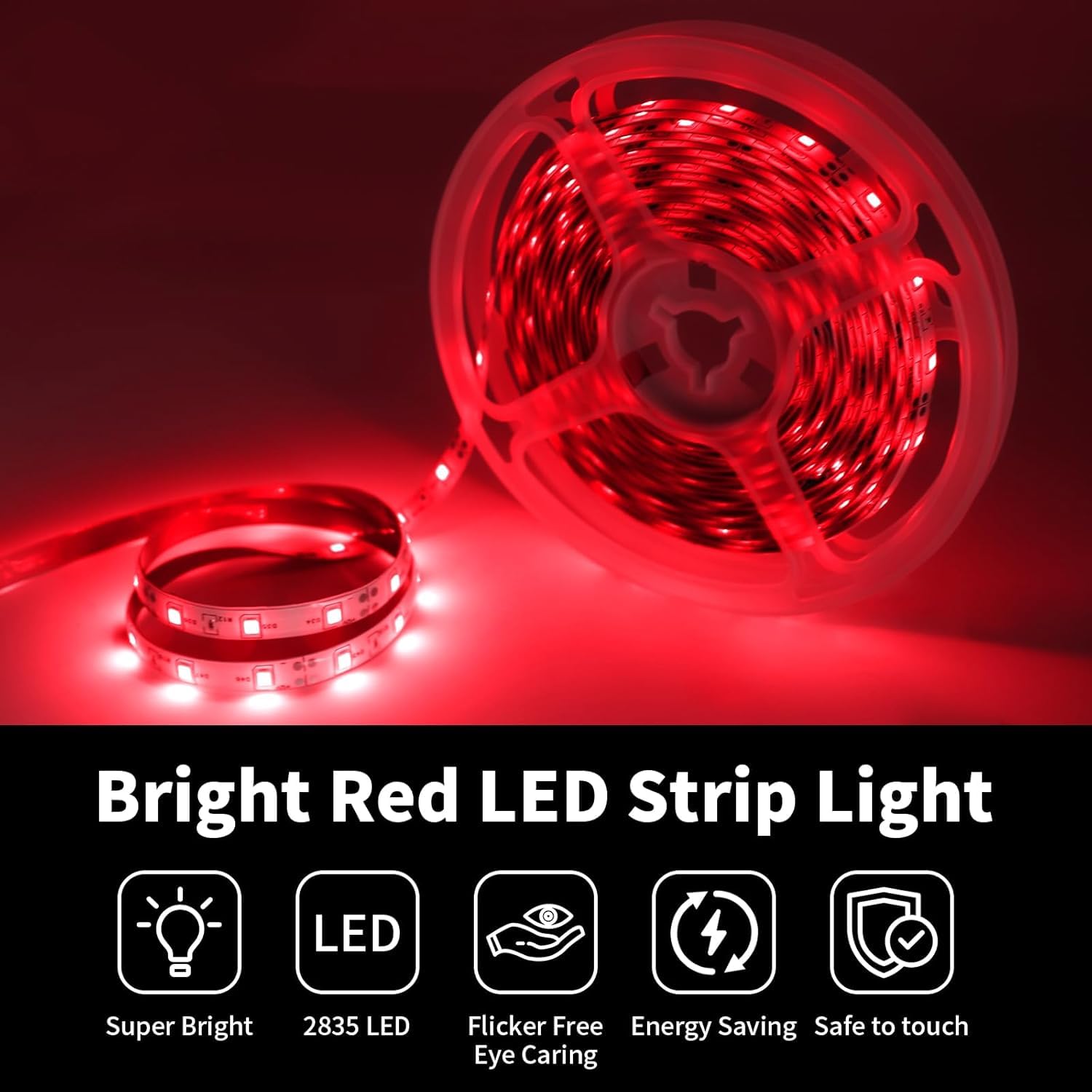 iNextStation Red LED Strip Light 16.4ft 300 LEDs 12V Flexible Tape Light with Plug for Bedroom Kitchen Cabinet TV