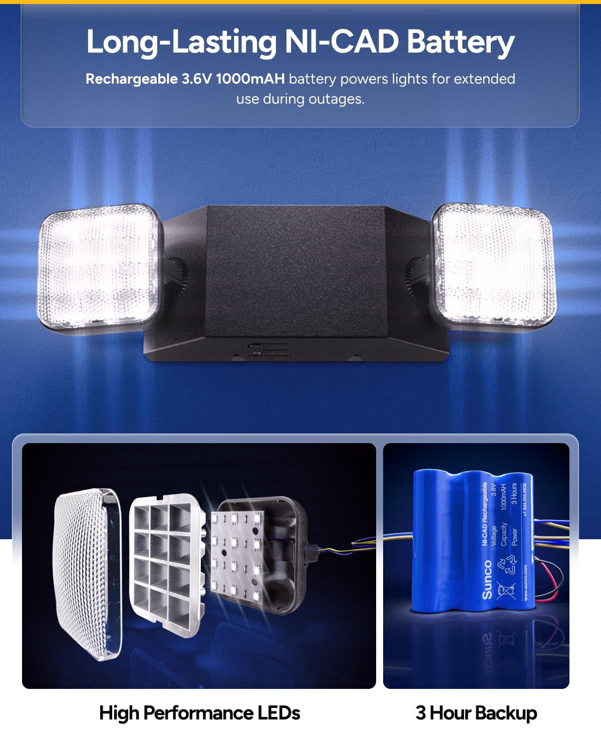 Sunco Emergency Light, Led Exit Sign With Lights Battery Backup [Luces De Emergencia], Fire Resistant (Ul 94V-0), 120-277V, Wall