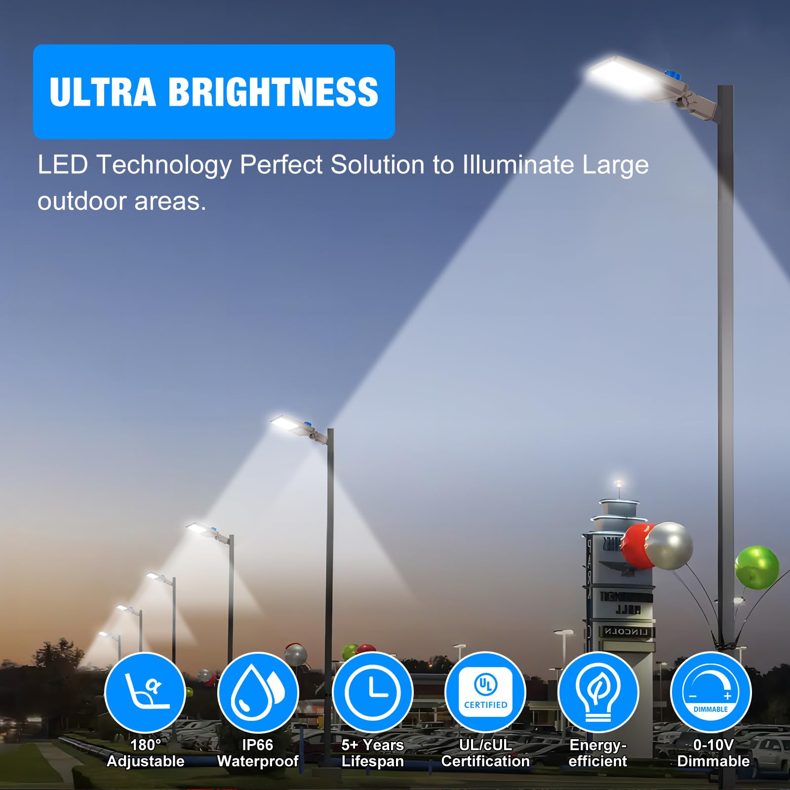 G Gjia Led Parking Lot Light, 150W Led Shoebox Light With Dusk To Dawn Photocell,21000Lm 5000K Daylight Slipfitter Mount, Ip66 W