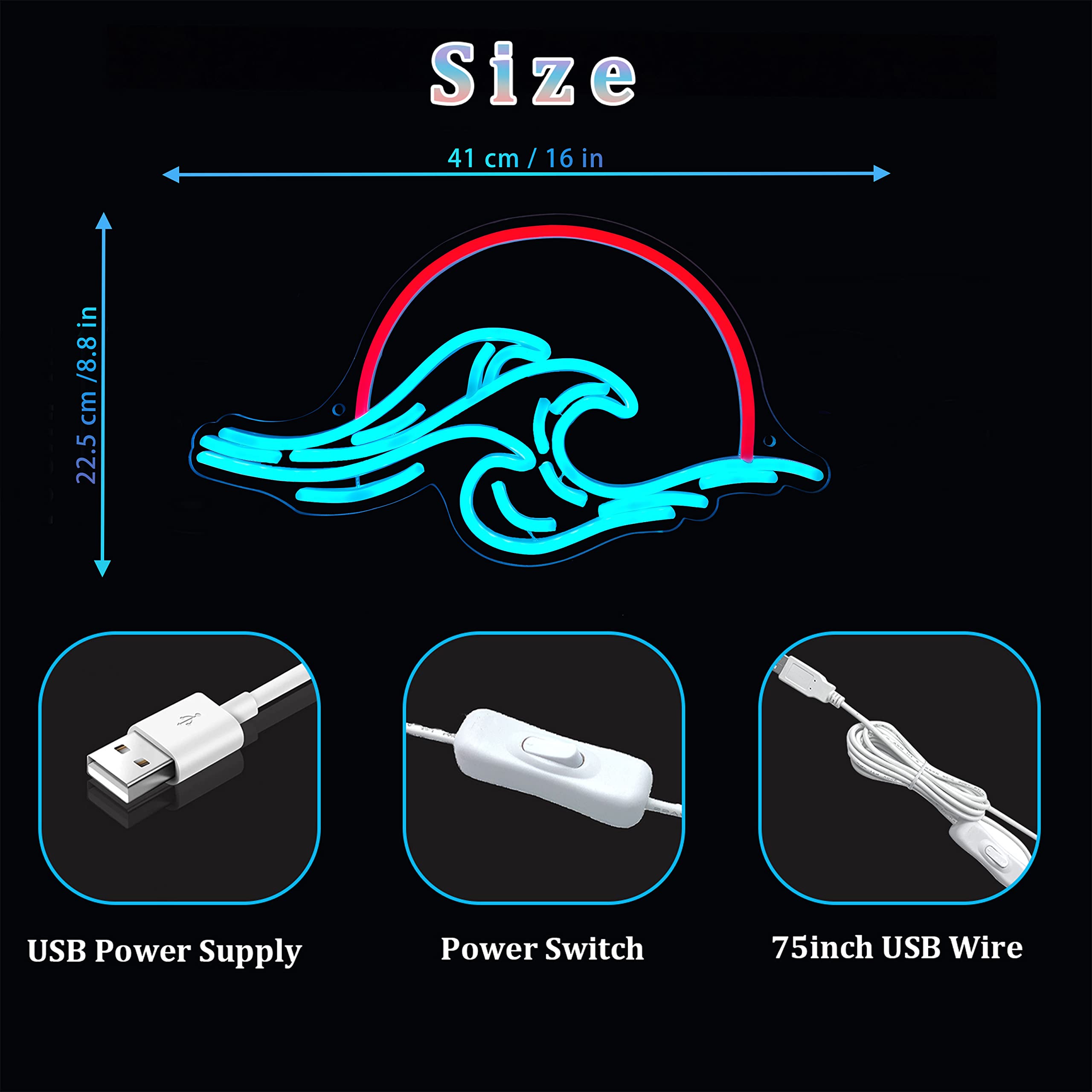 Sunset Neon Sign For Wall Decor, Wave Sign Led Light Sign For Bedroom Wall, Dimmable Neon Lights Signs For Man Cave Bedroom, Liv