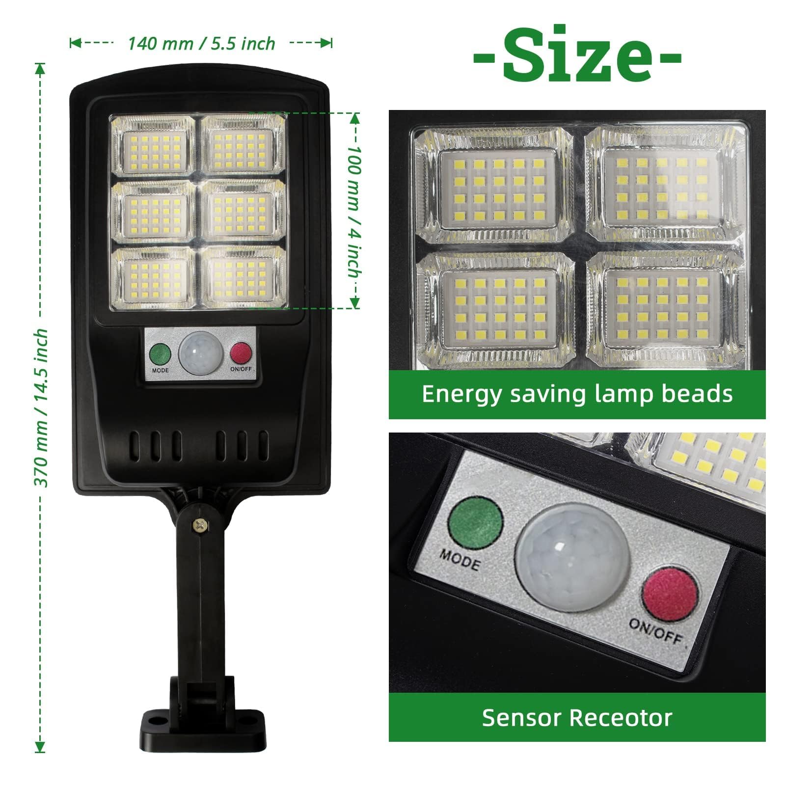 Duewot Solar Lights Outdoor, 6 Pack, 1000 Lumens, Motion Sensor, Waterproof, Black, Model: Solar Lights Outdoor, Size: 120-6P