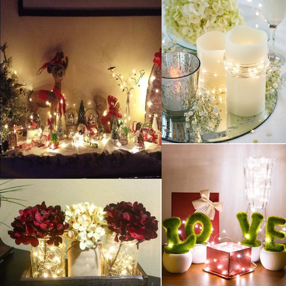 BXROIU Fairy Lights - 20 LEDs Micro Silver Wire String Lights, 6.6Ft, Battery Operated, Warm White, Ideal for Bedroom & Party Decor