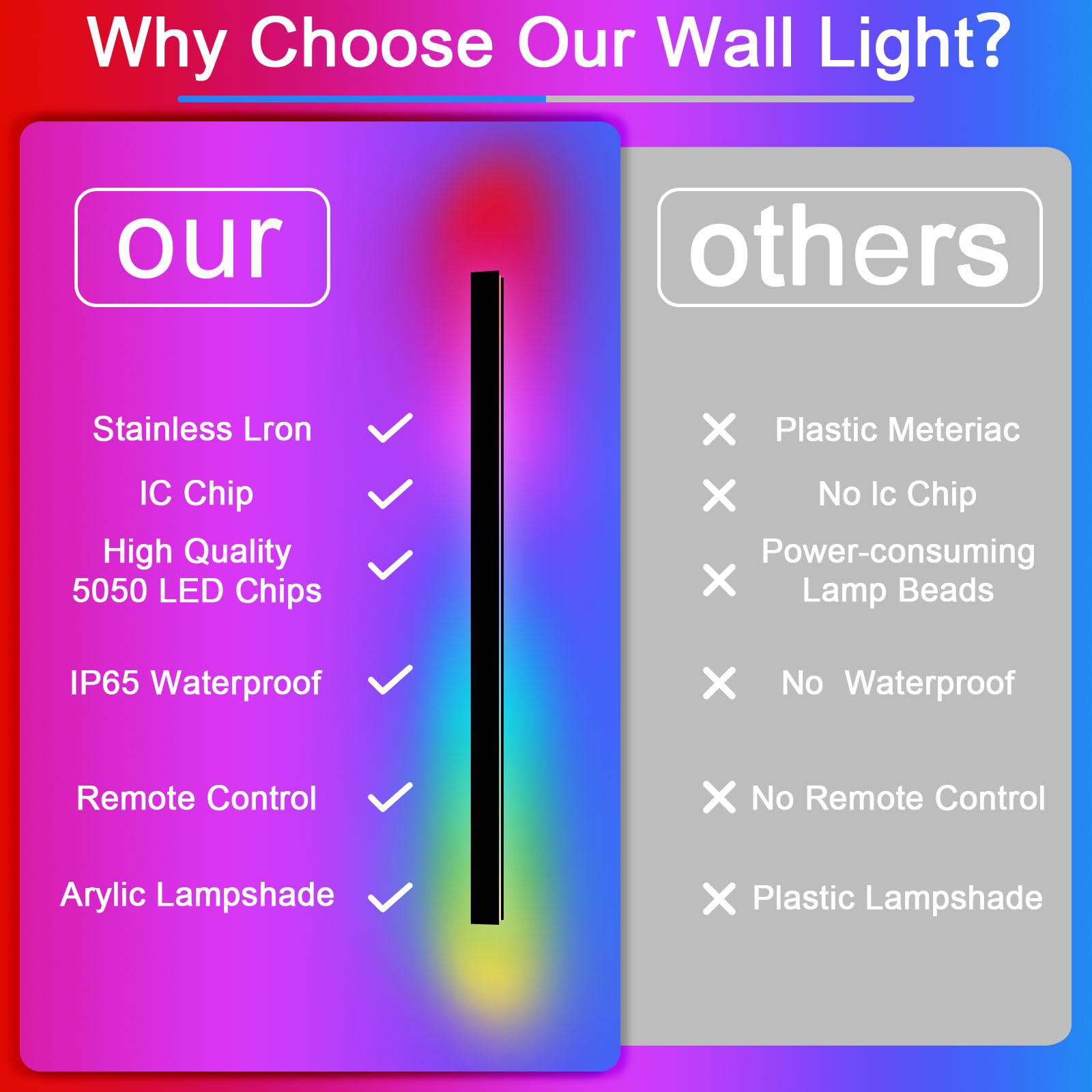Nkjortppl 2 Pack 92.5 Modern Outdoor Led Wall Lights For House, Black Exterior Rgb Wall Sconce, Linear Long Strip Waterproof Out