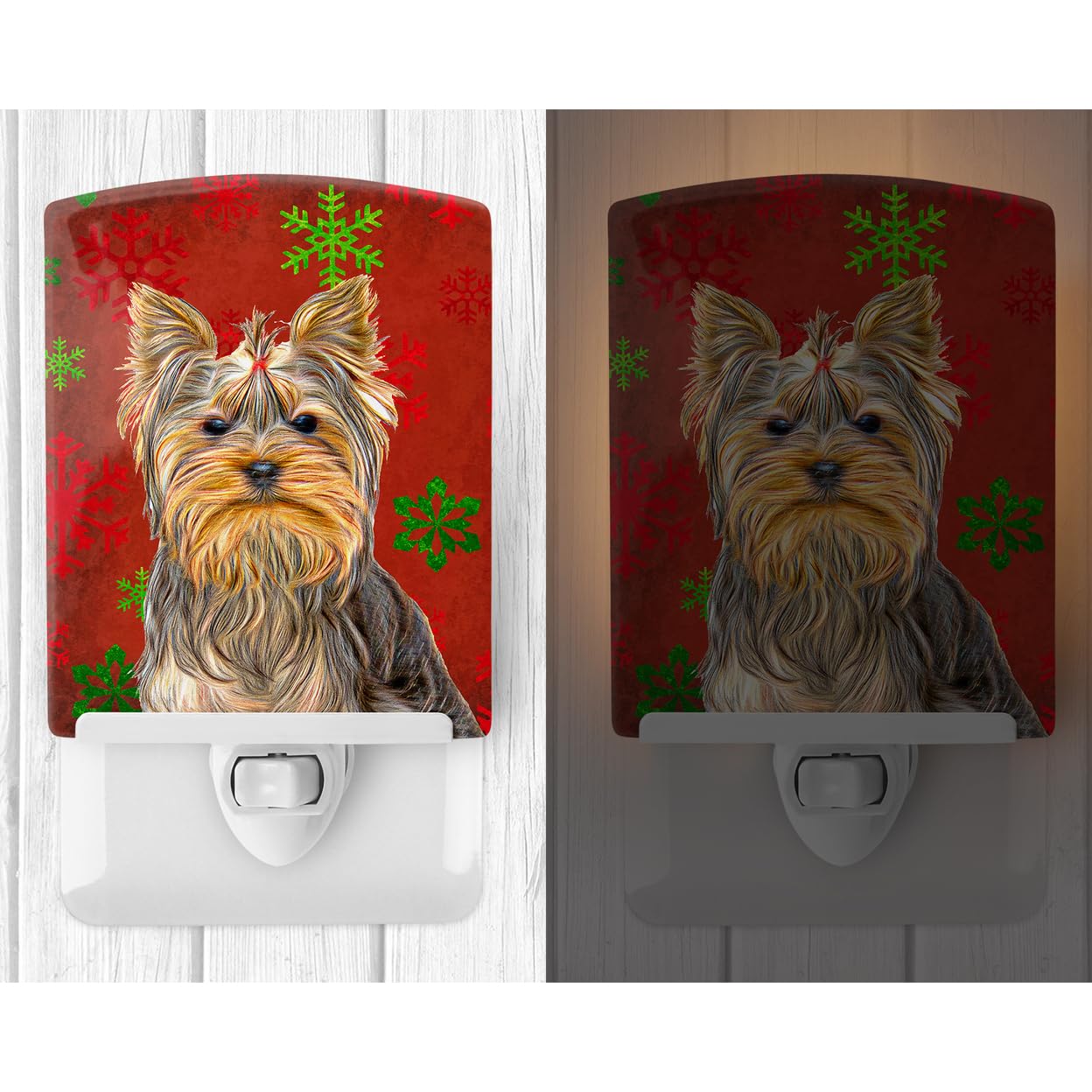 Carolines Treasures Ceramic Night Light, Red Snowflakes Holiday Design, 6x4x3in, Model KJ1184CNL, Ideal for Bedroom and Nursery