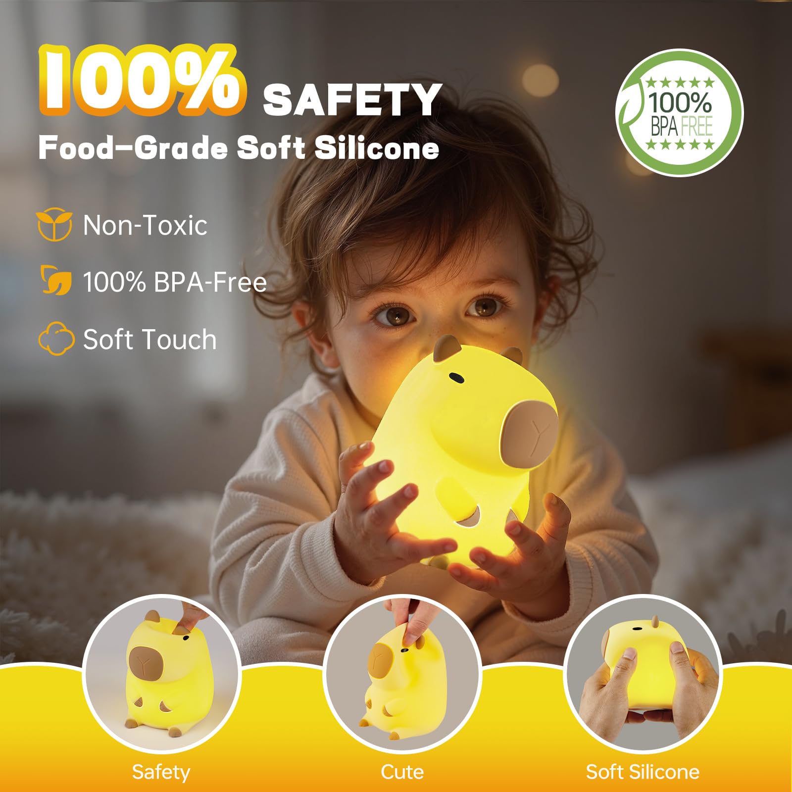 Capybara Night Light For Kids  Cute Capybara Lamp Silicone Baby Nursery Night Lamp  Dimmable Squishy Touch Bedside Lamps  Adorable Rechargeable Animal Lamps Gifts Kawaii Room Decor For Kids Girls Boys