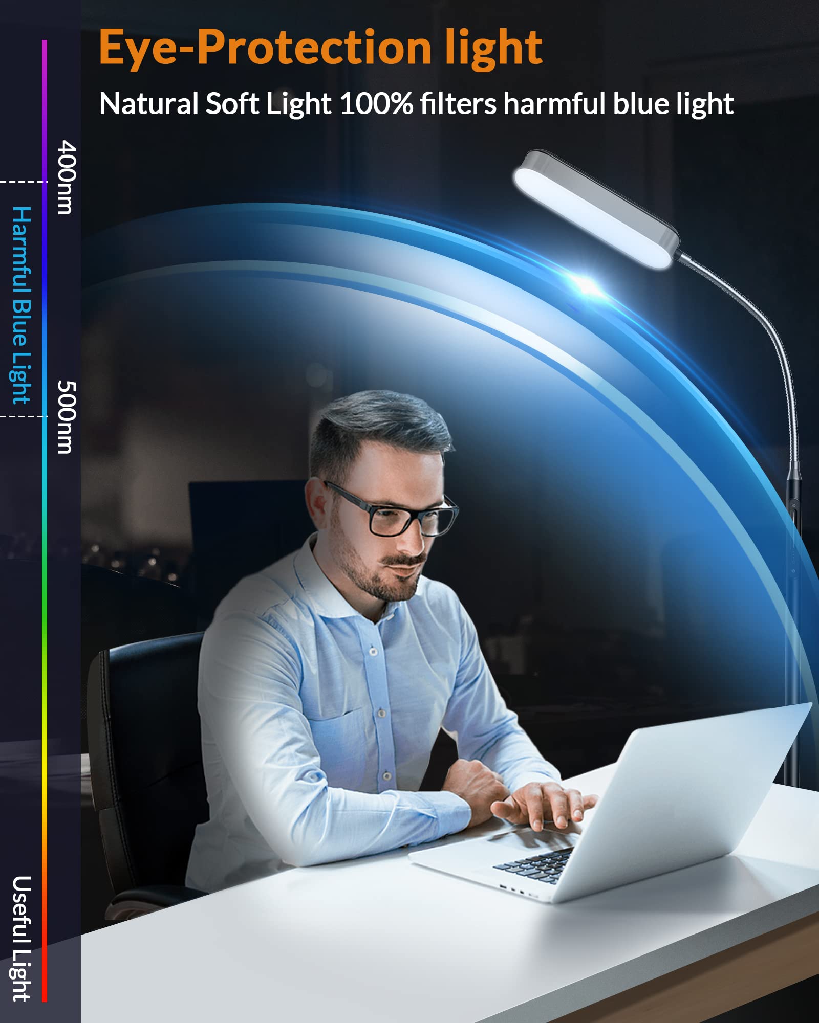 LEPOWER LED Floor Lamp - Eye-Caring, 5 Color Temperatures, Stepless Dimmer, Black, Model FM-27 for Living Room, Office, Bedroom