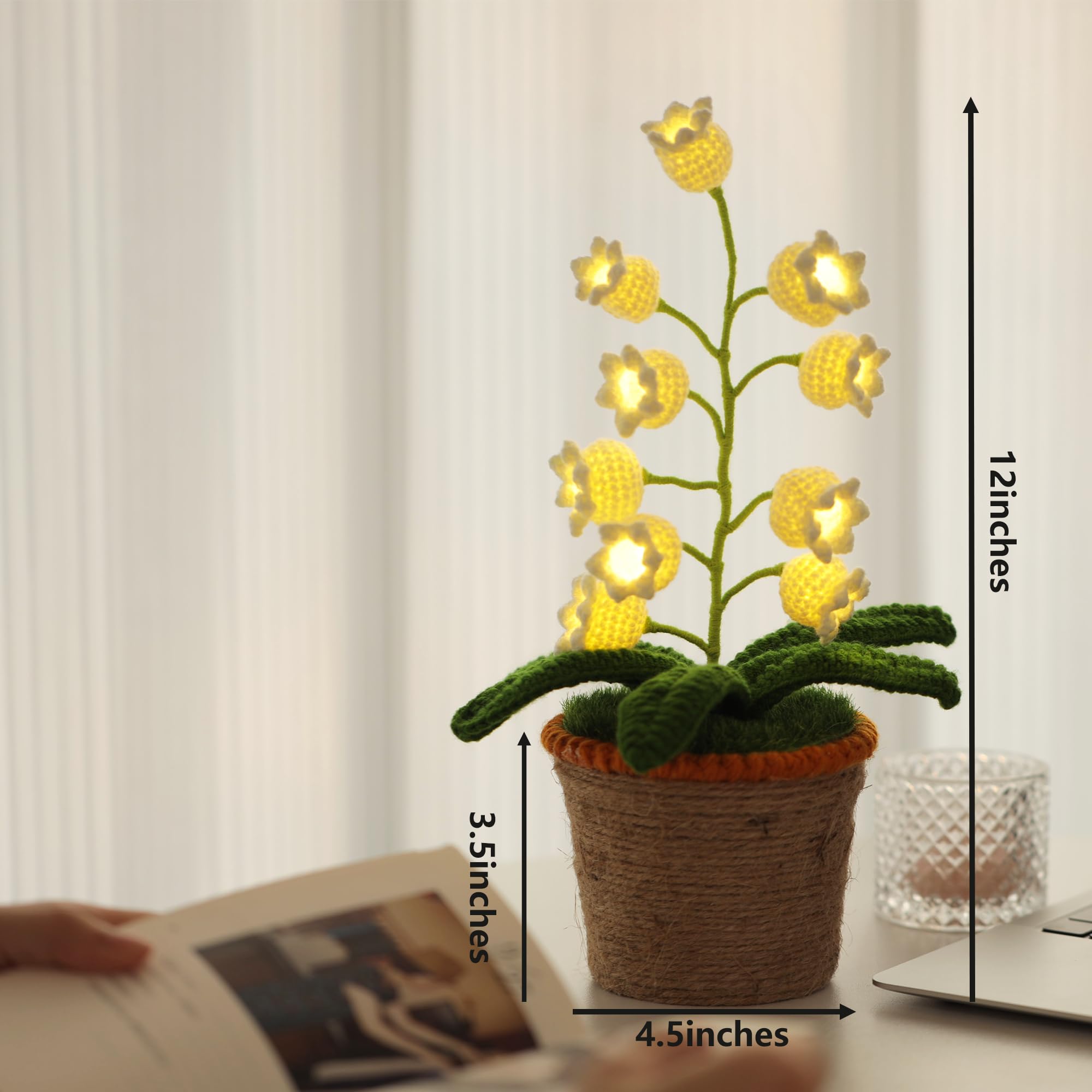 ANZRLE Crochet Artificial Flowers Lamp - Warm Cordless Night Light, Home Decor Gift for Women, Christmas, Valentine's, Mother's Day