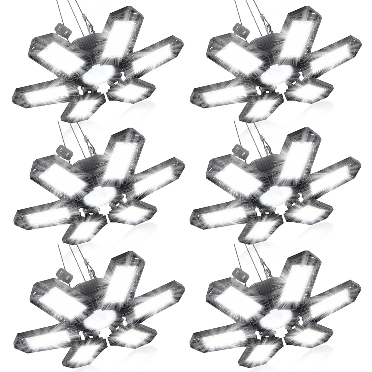 SEOBIOG LED Garage Lights 6 Pack, 200W 20000LM, 6500K Linkable Shop Light, Black, Model PLLGL0006