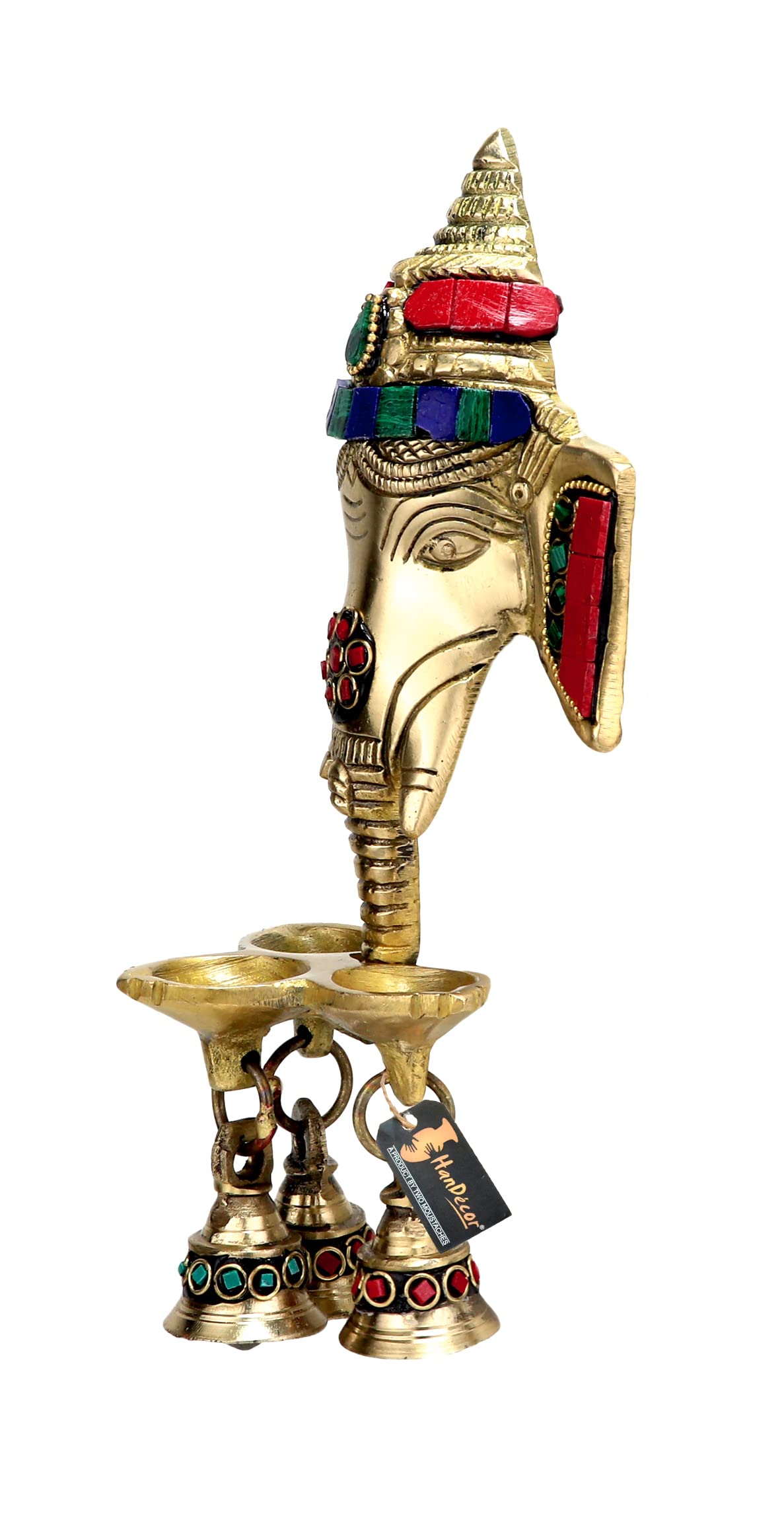 Two Moustaches Brass Ganesha Wall Hanging Diya, Multicolor, 11.2x7.5x23.7 cm, Model TMA/1494S, Ideal for Home