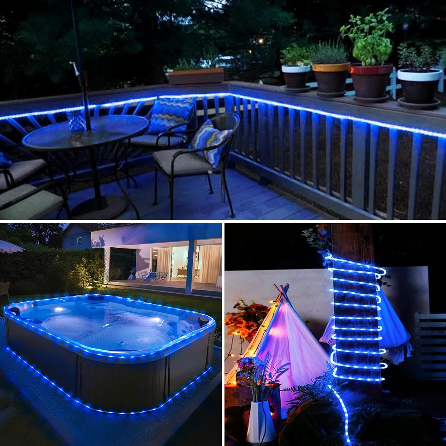 JMEXSUSS Blue Rope Lights, 33 ft, 100 LED, Battery Operated, Waterproof, 8 Modes, Model Rope100B