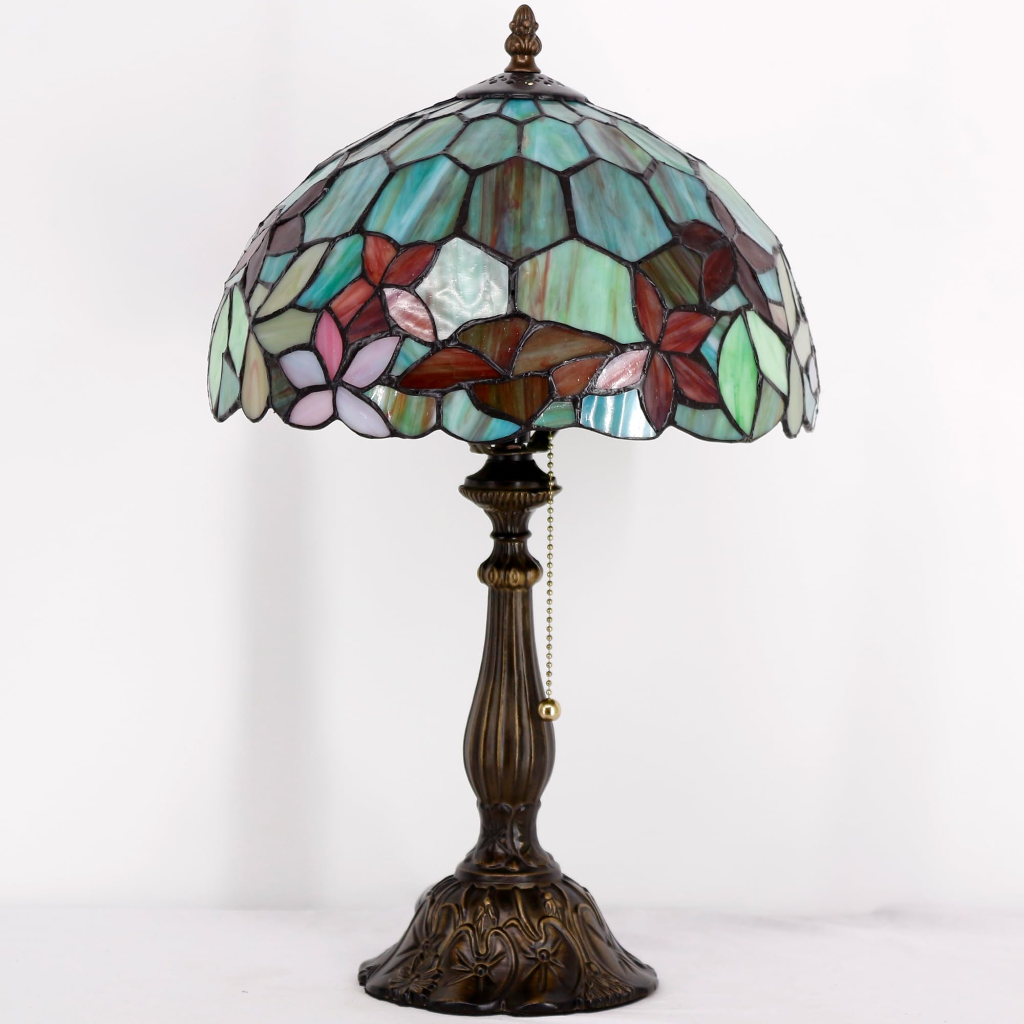 Zjart Tiffany Table Lamp Stained Glass Lamp 12X12X19 Inch Antique Reading Light (Blue Jewelry Baroque)