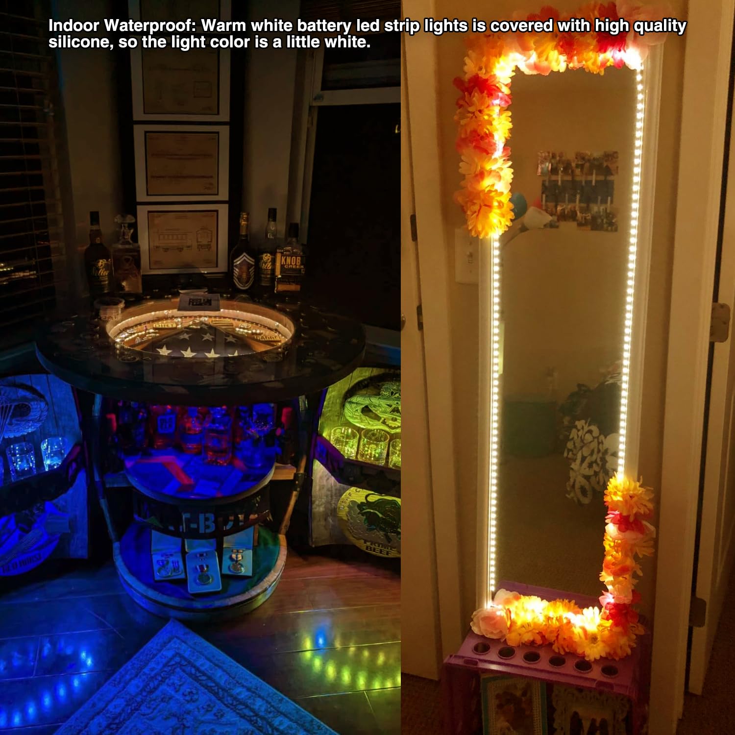 Marreal 13.2ft Battery Powered LED Strip Lights, Warm White, Dimmable with Remote, Waterproof, Cuttable for Bathroom, Kitchen, Fish Tank