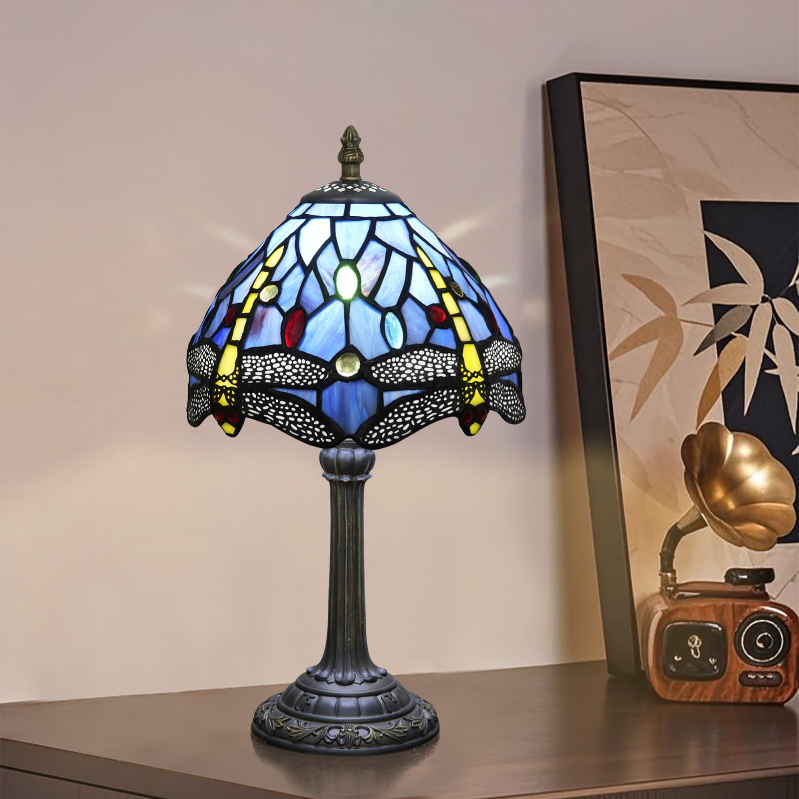 Wecrejoni Tiffany Lamp Stained Glass Lamp Small Bedside Table Lamps For Living Room Bedroom Dorm Kitchen Home Decor Festival Birthday Gift Dragonfly