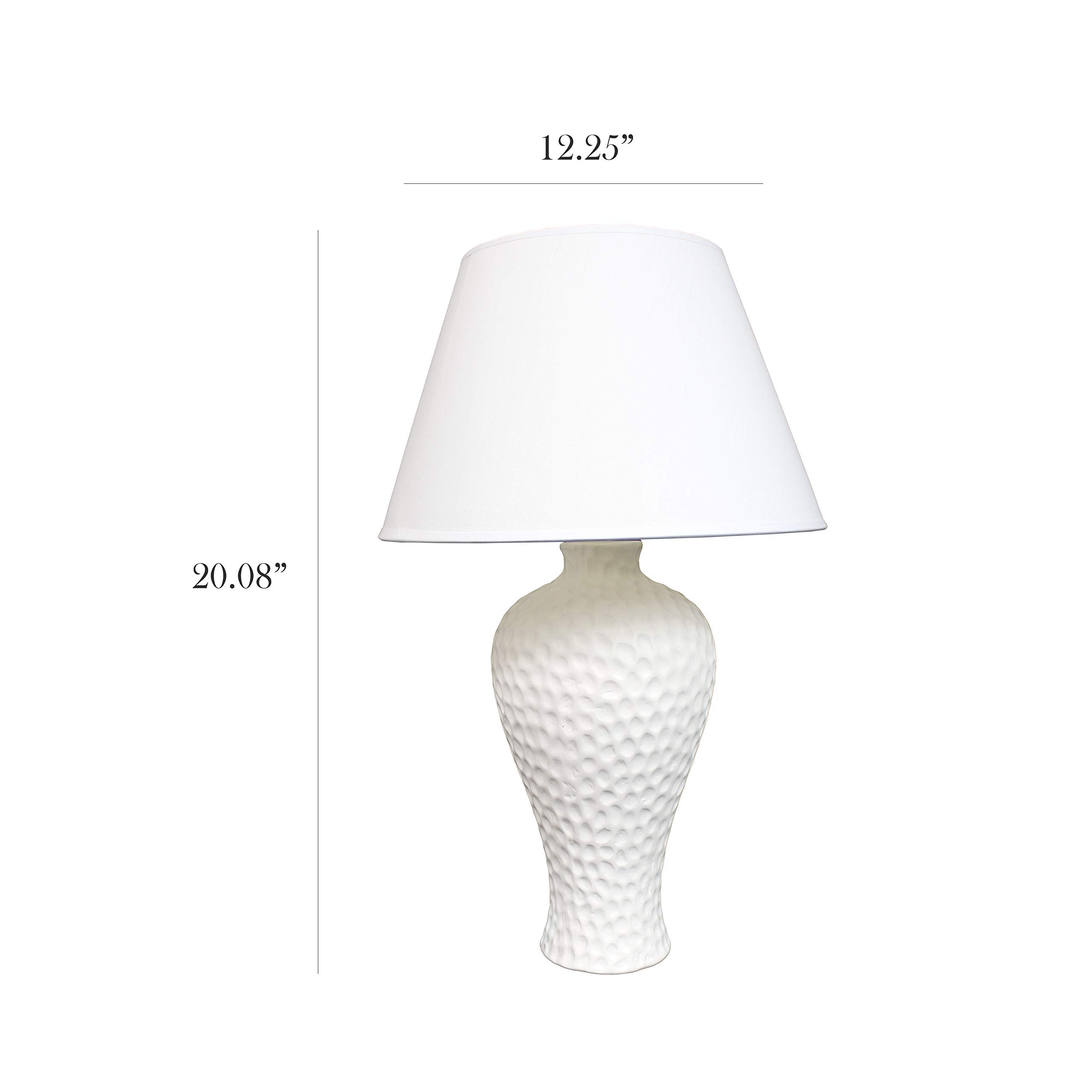 Simple Designs Lt2004-Wht Hammered Stucco Curvy Ceramic Table Lamp, White