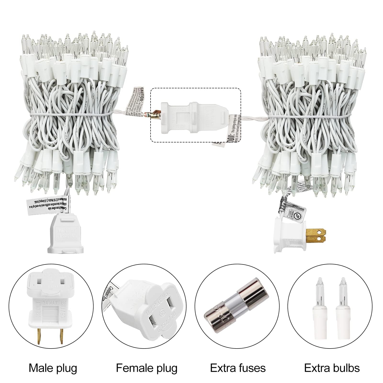Lidore Super Bright Clear Mini Christmas Tree String Lights, Gift For Decoration, 21.45Ft 100 Count Bulbs With White Cord, Ul Listed Indoor Outdoor Lighting For Holiday (White Cable, 2-Pack)